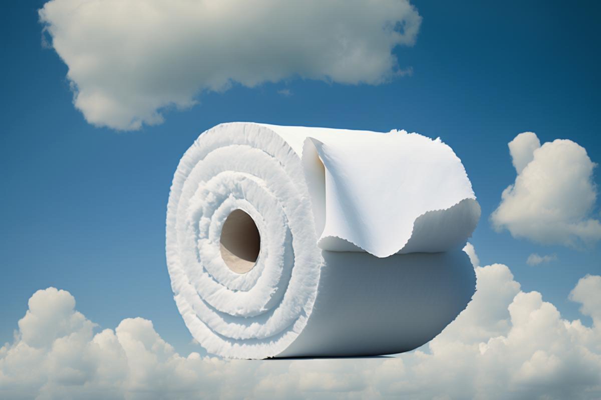 Airy toilet paper in the form of air clouds, a lot.