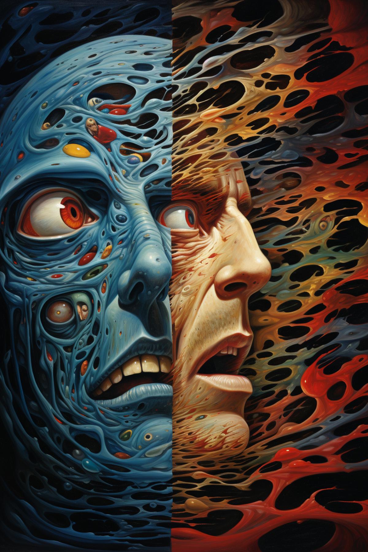 Hallucinations, disintegration of personality, fragments, split personality, delirium, schizophrenia, other worlds, sleep of the mind, mind games, Lovecraft, depression, voices, psychosis