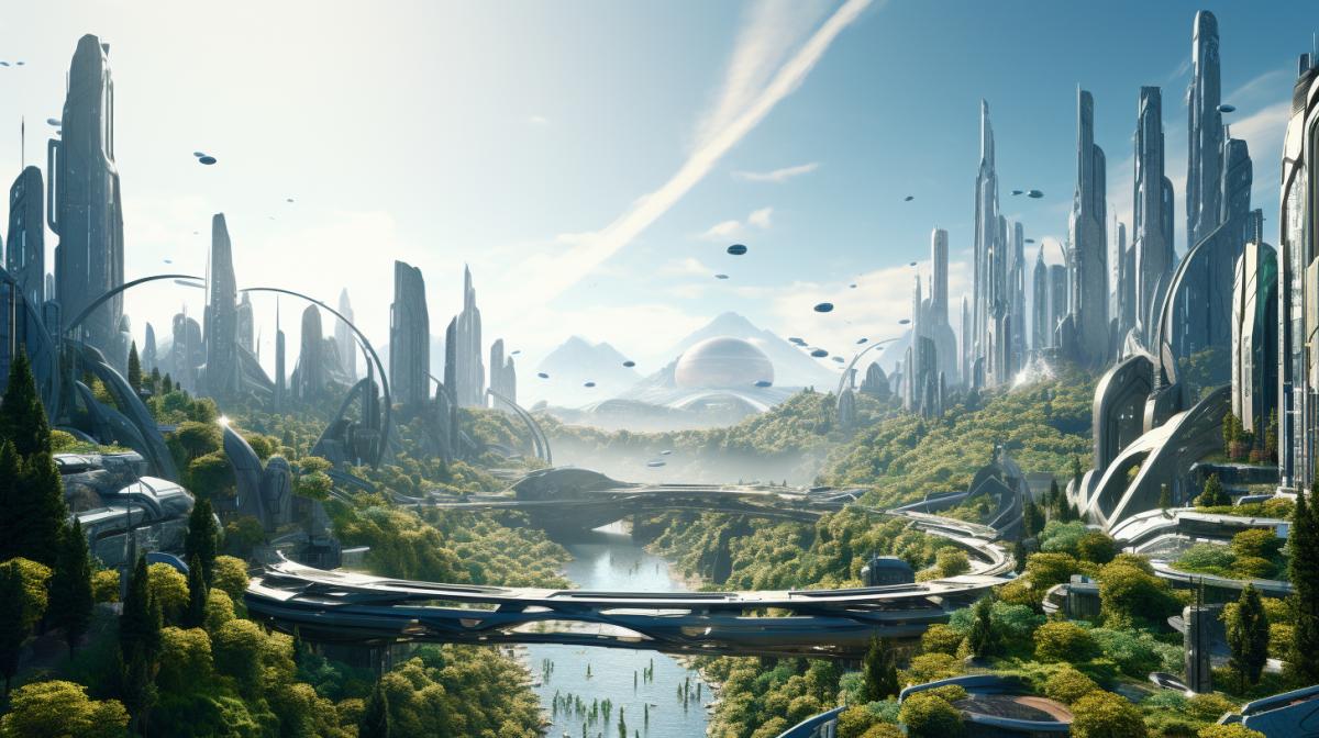 Photorealistic, hyper-realistic, highspeed shot, a futuristic ecological City on another planet, detailed, hdr, 8k