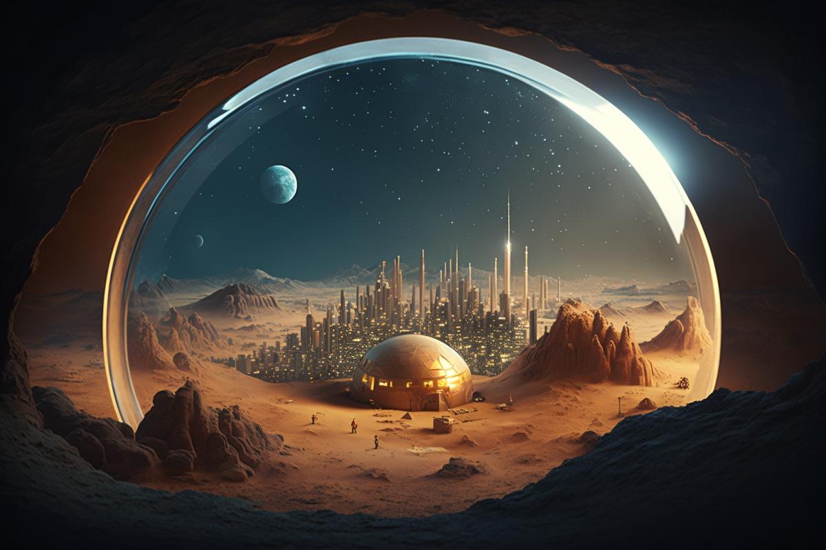 city ​​inside a gldome on the surface of the moon