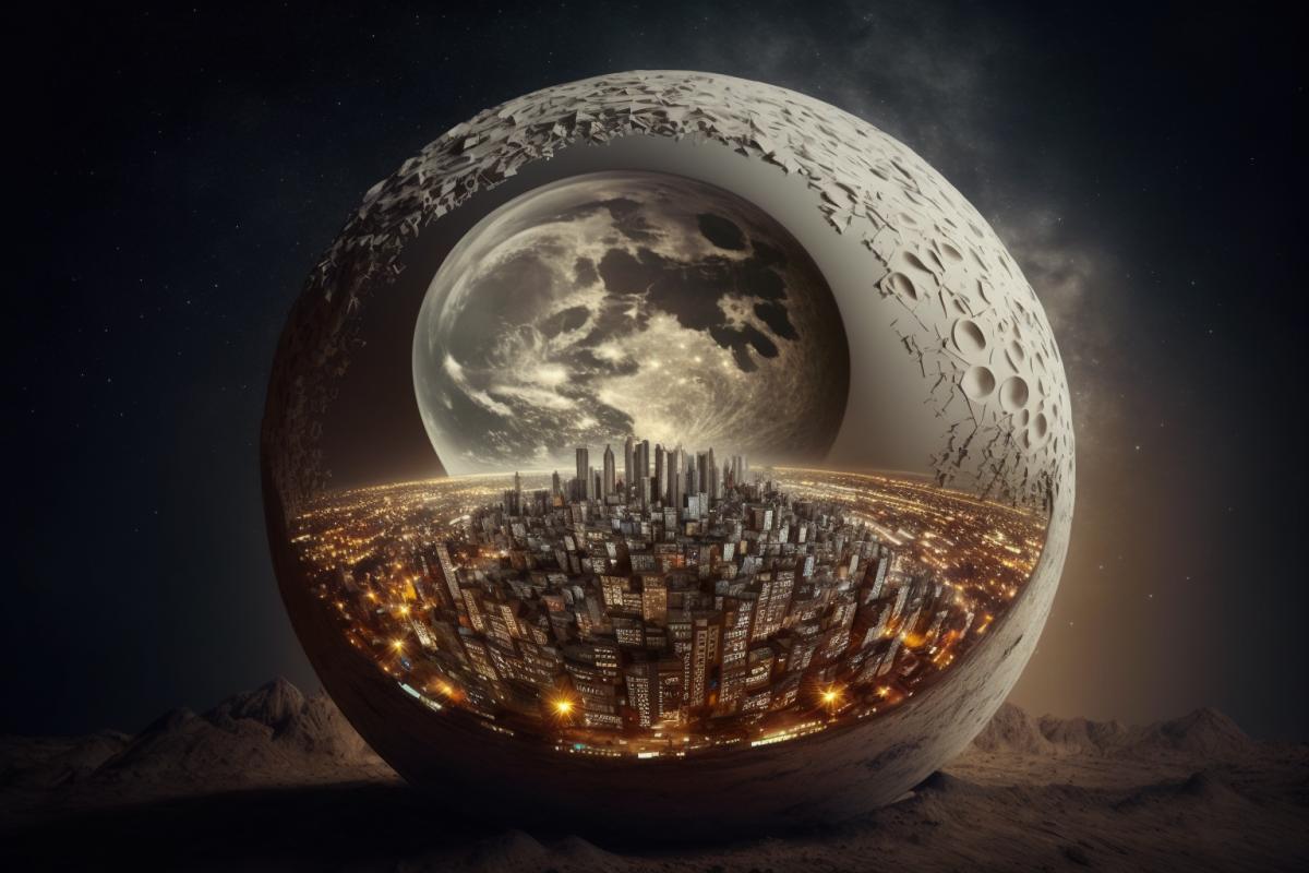 city ​​inside a gldome on the surface of the moon