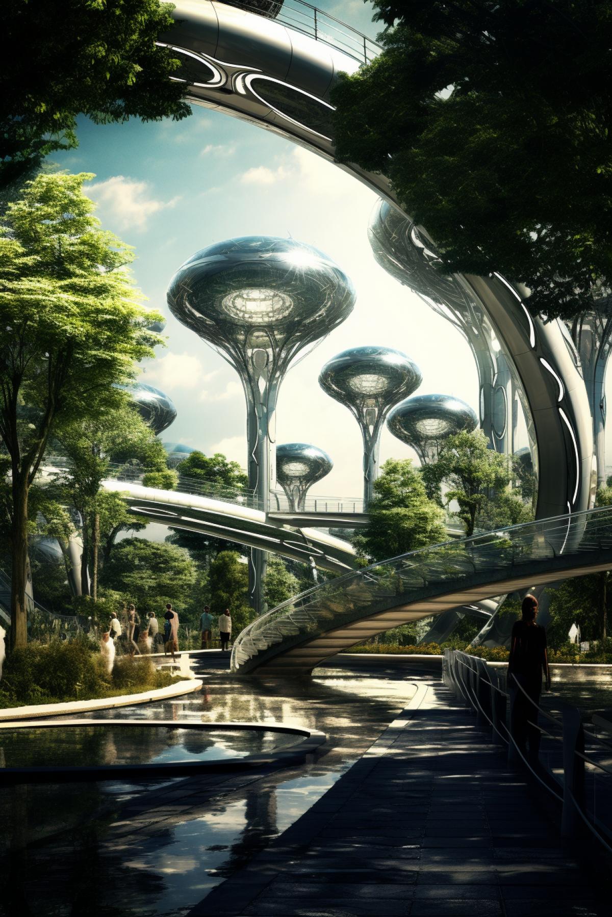 City park of the city of the future, futuristic landscape, another galaxy, high technology, meffect style, soft light, photorealism