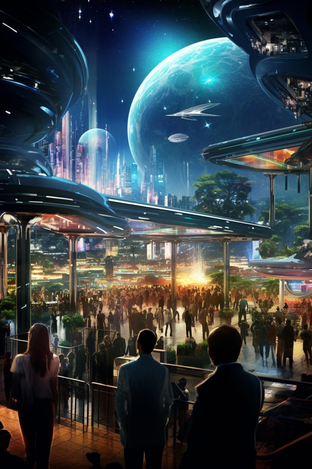 City market of the city of the future, aliens, futuristic landscape, another galaxy, high technology, meffect style, soft light, photorealism