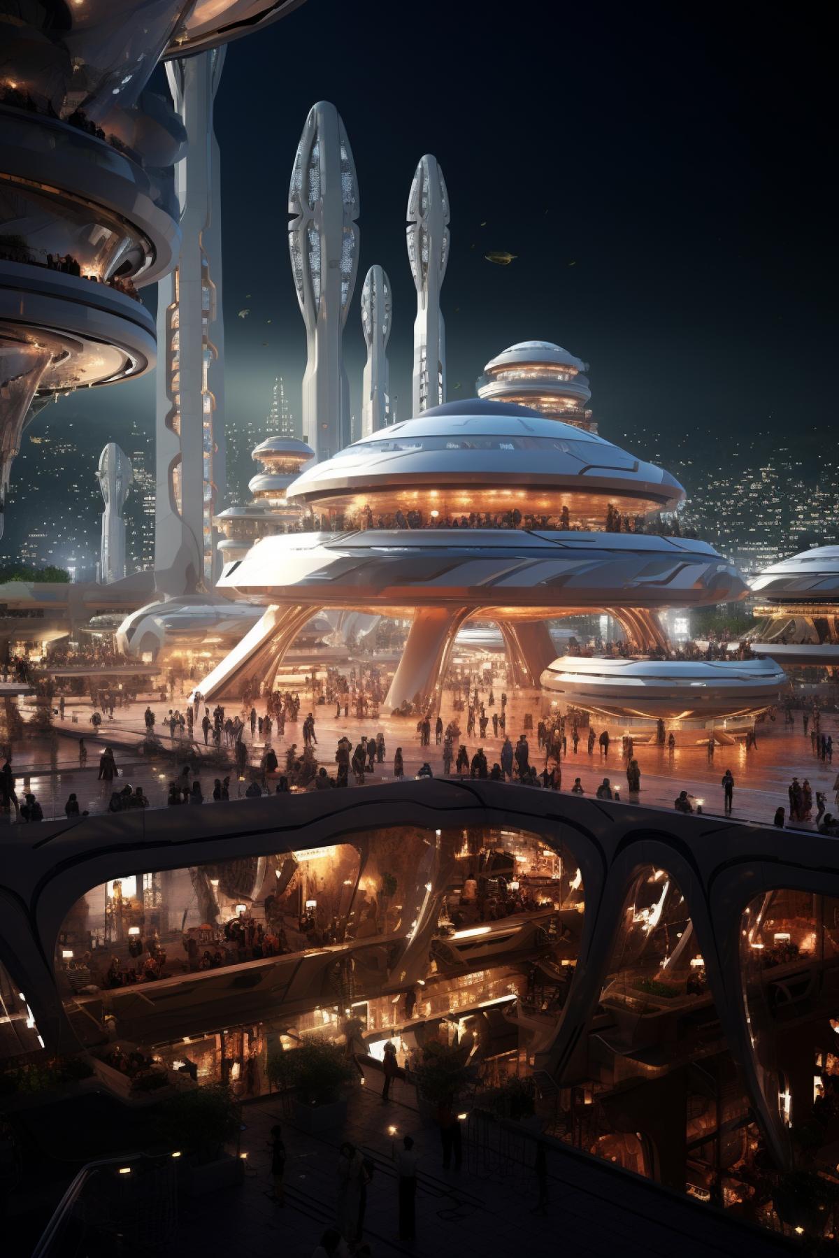 City market of the city of the future, aliens, futuristic landscape, another galaxy, high technology, meffect style, soft light, photorealism