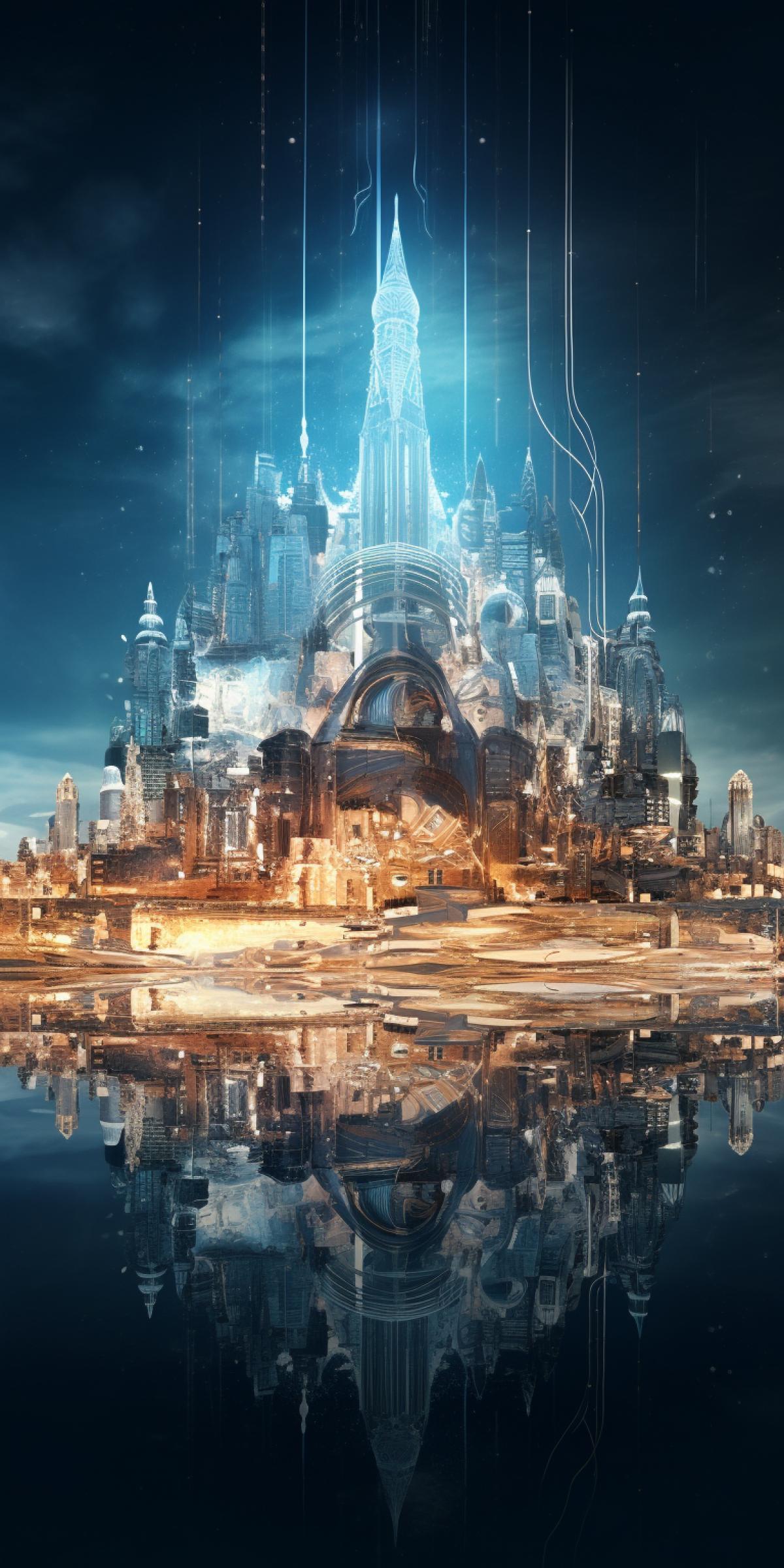 Double exposure, lights, xman reassembled using superstar + Snow White, a hyper realistic photo of all the landmarks of the Alien city together in a costal future city