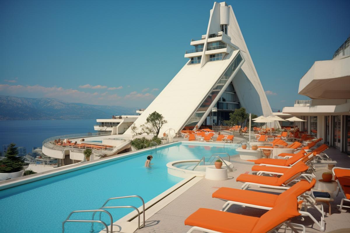 1980 Sochi resort in retrofuturism style