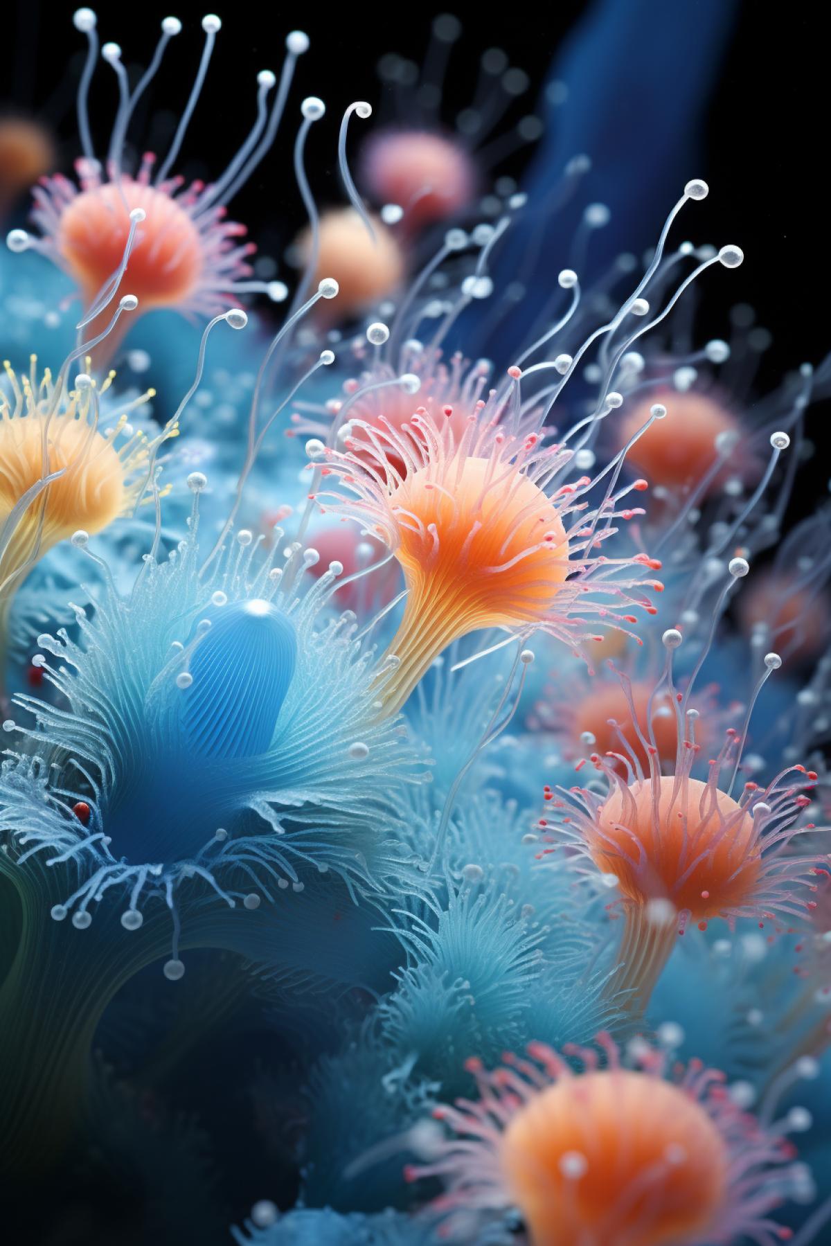 Cheerful microbes dance a waltz in a colorful nanoworld