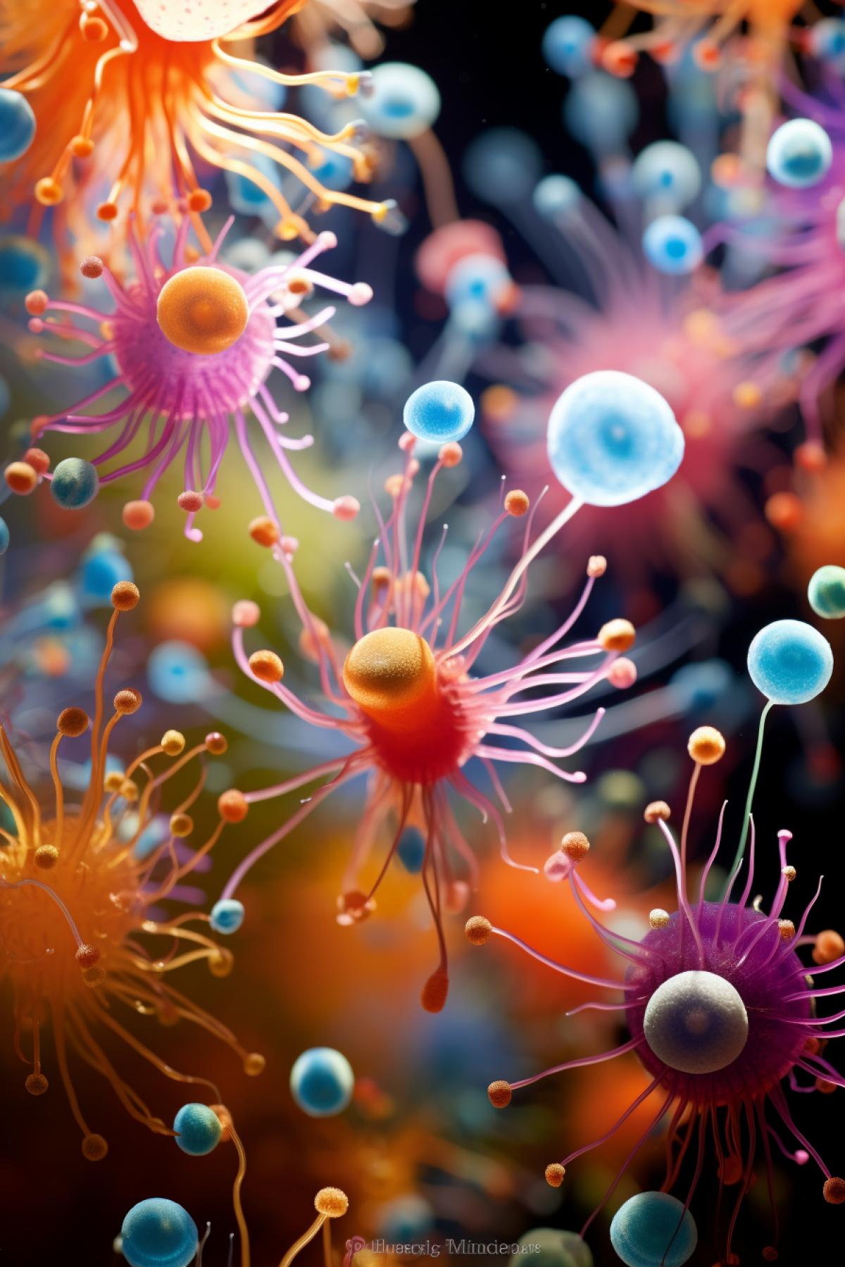 Cheerful microbes dance a waltz in a colorful nanoworld