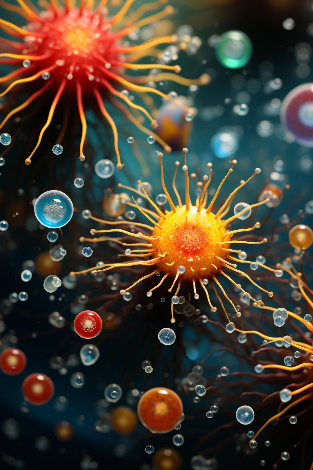 Cheerful microbes dance a waltz in a colorful nanoworld