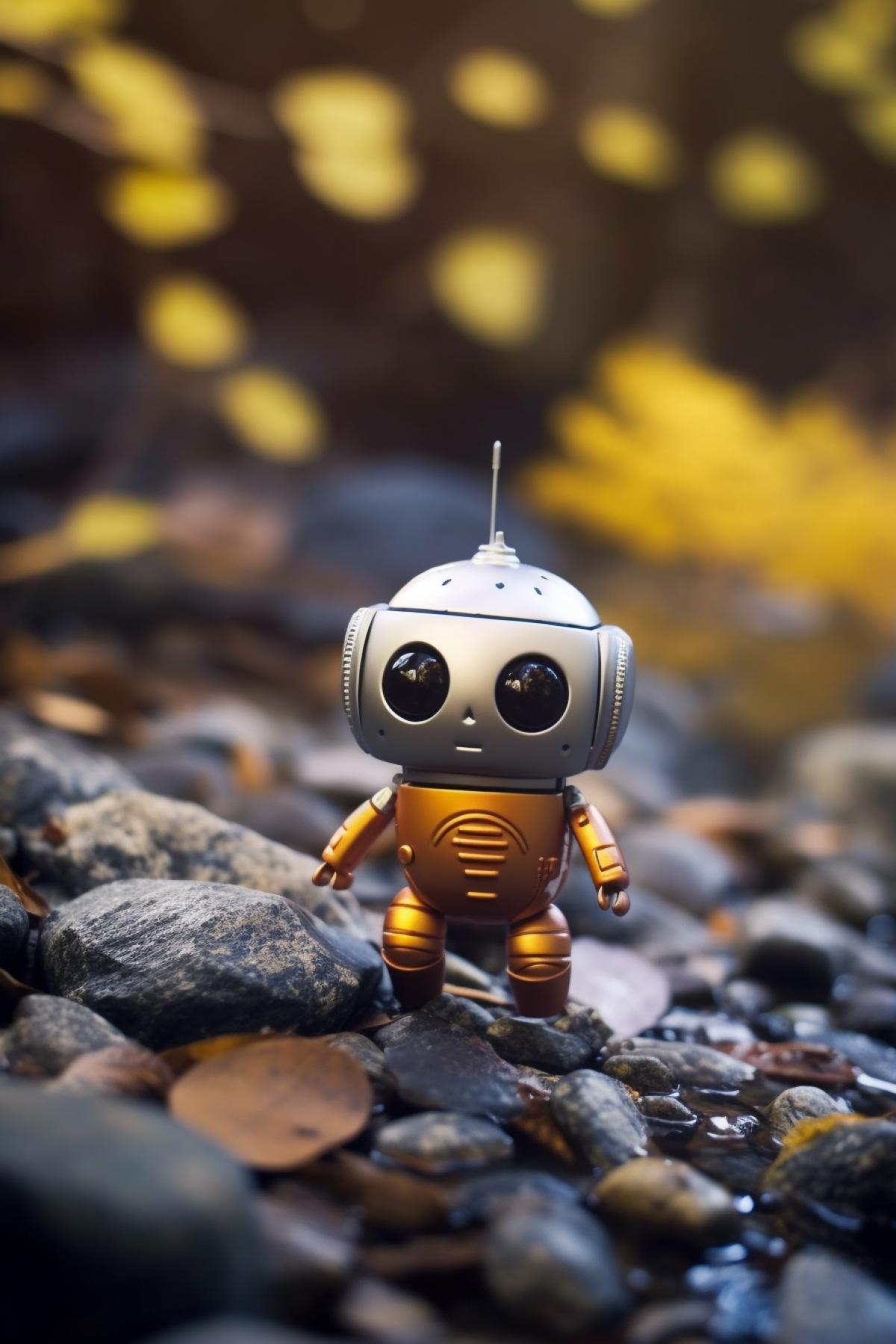 Cute nanokitten in the world of nanorobots on an excursion