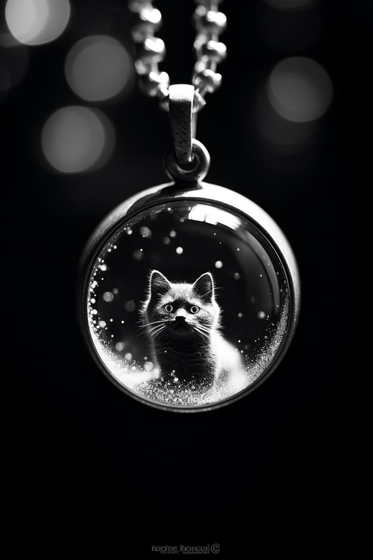 Micro universe in a pendant around the neck of a cat