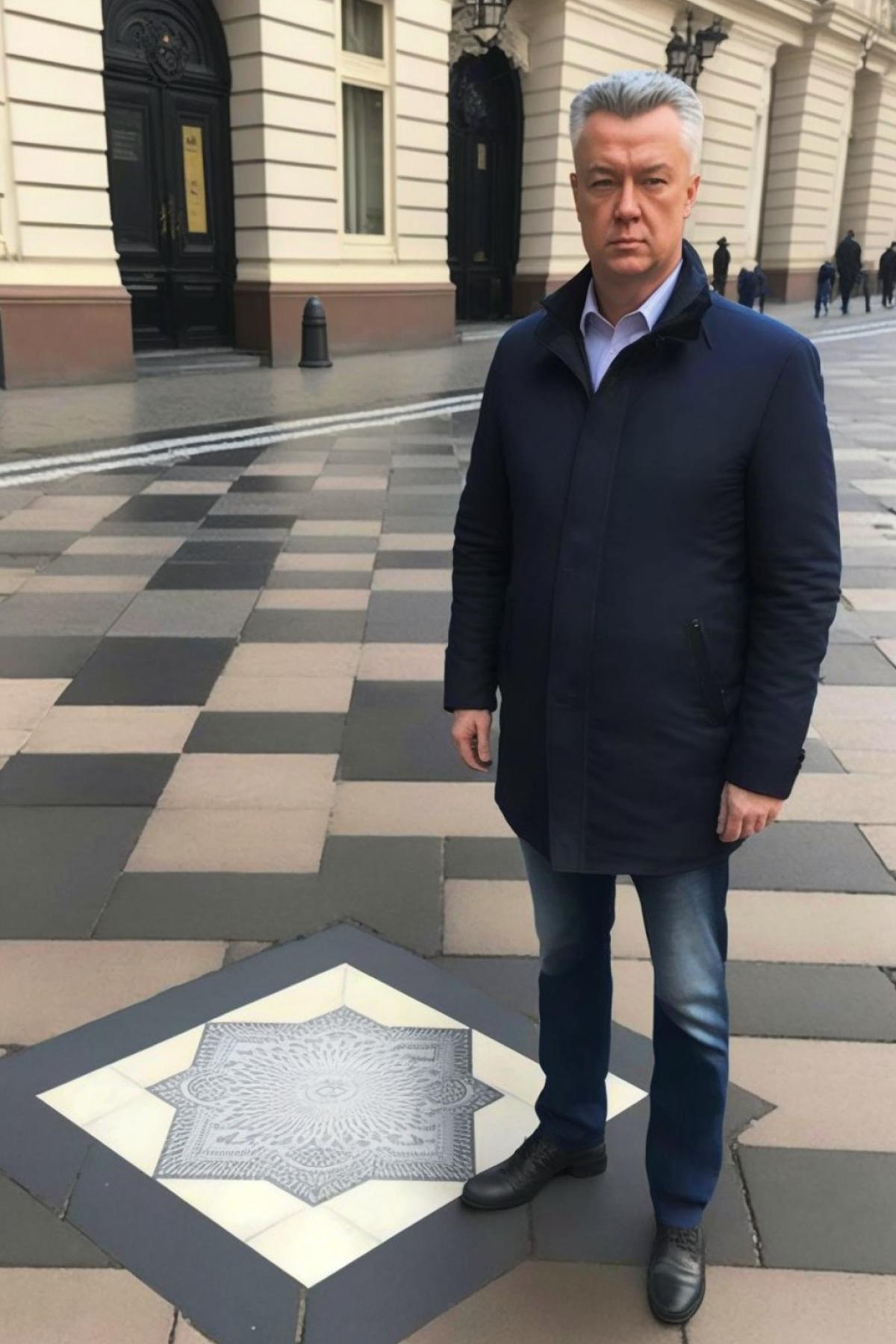Sobyanin stands on the pavement of nano tiles