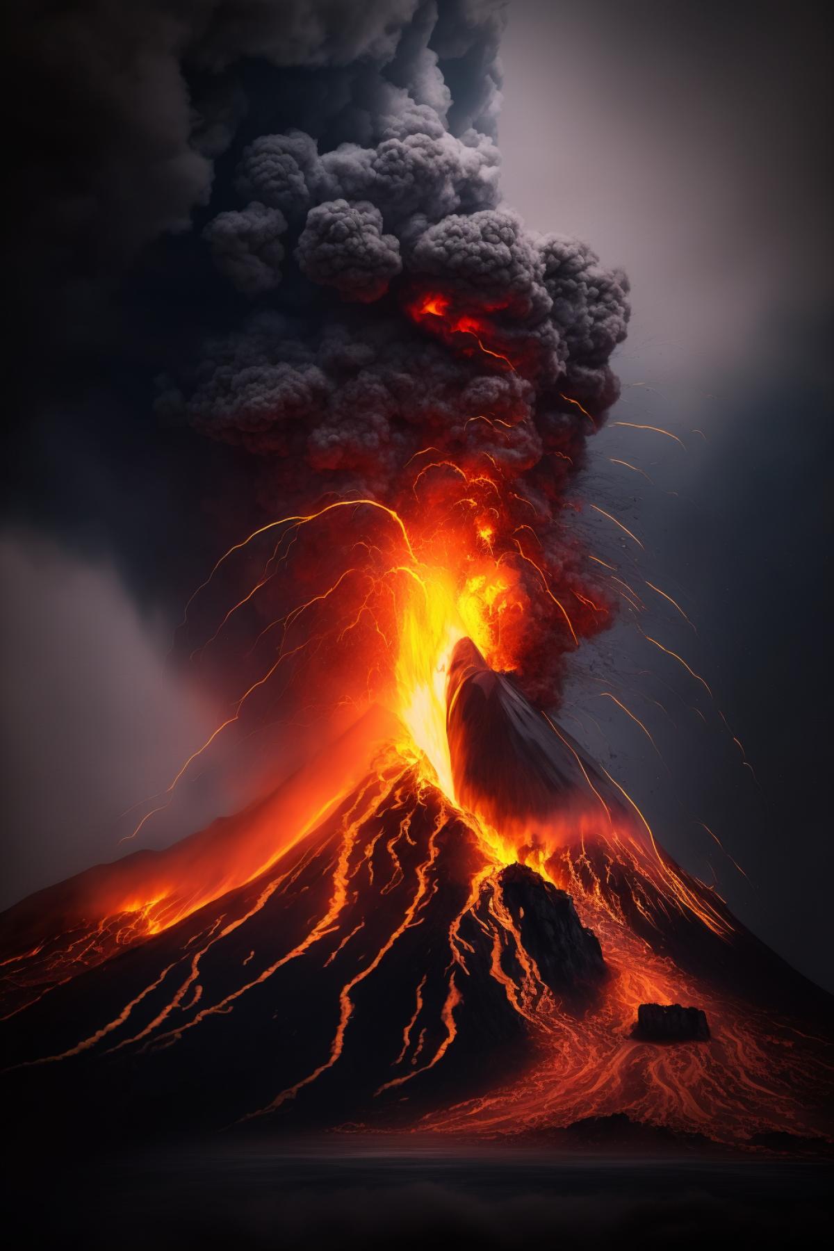 powerful eruption of a high volcano, professional photography, 8k