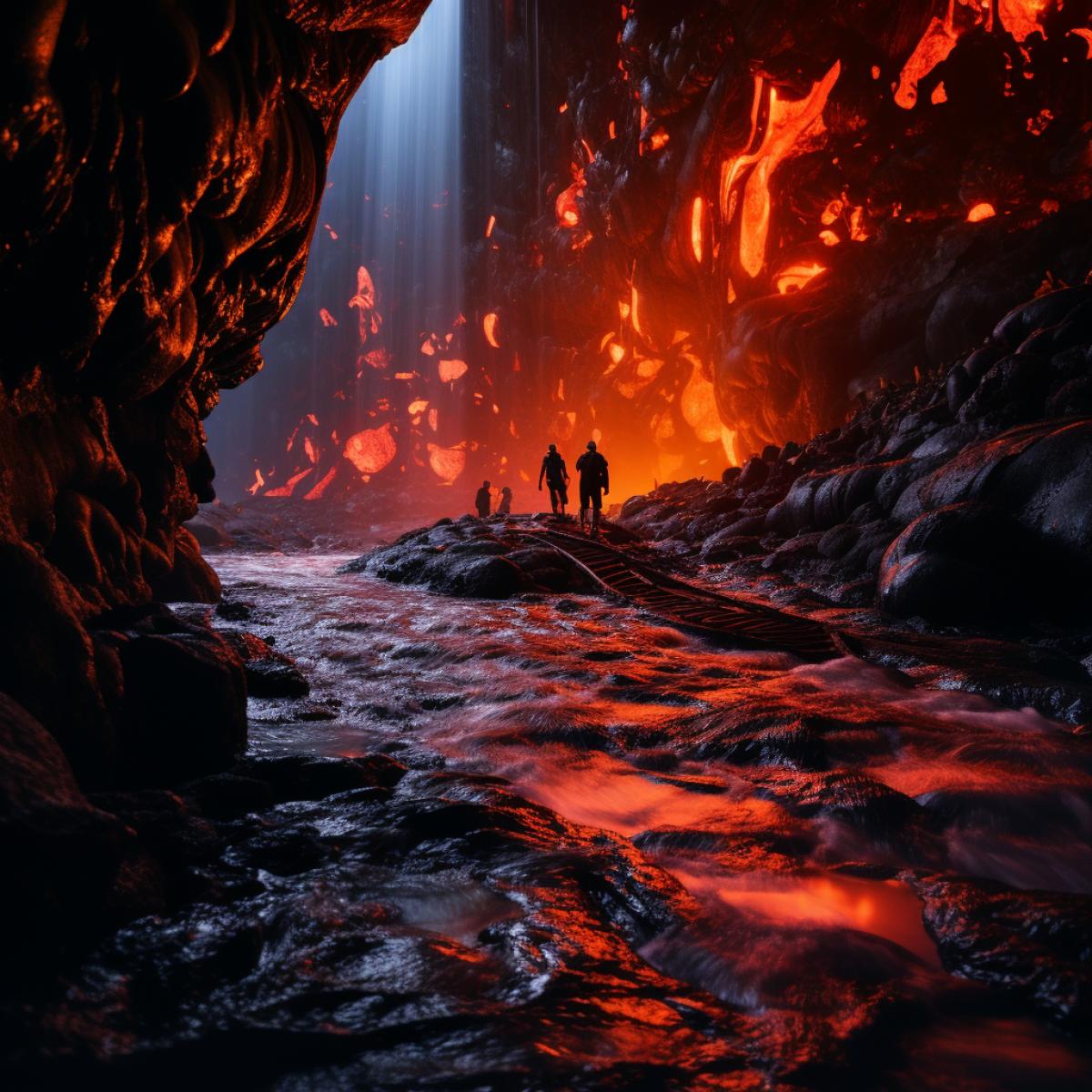 close up of people cruising down a river filled with red lava through the Volcanic jungle inside their own plastic bubbles and laughing and kids having fun surrounded by volcanoes with lots of lava waterfalls::2, amusing atmosphere, bright intense vivid contrasty colours, happy atmosphere, playful atmosphere, beautiful surroundings of volcanoes with extremely realsitic and intense lava waterfalls::1.9, unreal engine, vray render, HD, ultra resolution, cinematic atmosphere, film quality image, wide angle zoom lens, f/8, 24mm, powerful epic photorealsitic intense shot, epic shot, chaos 20, stylize 60, 64k