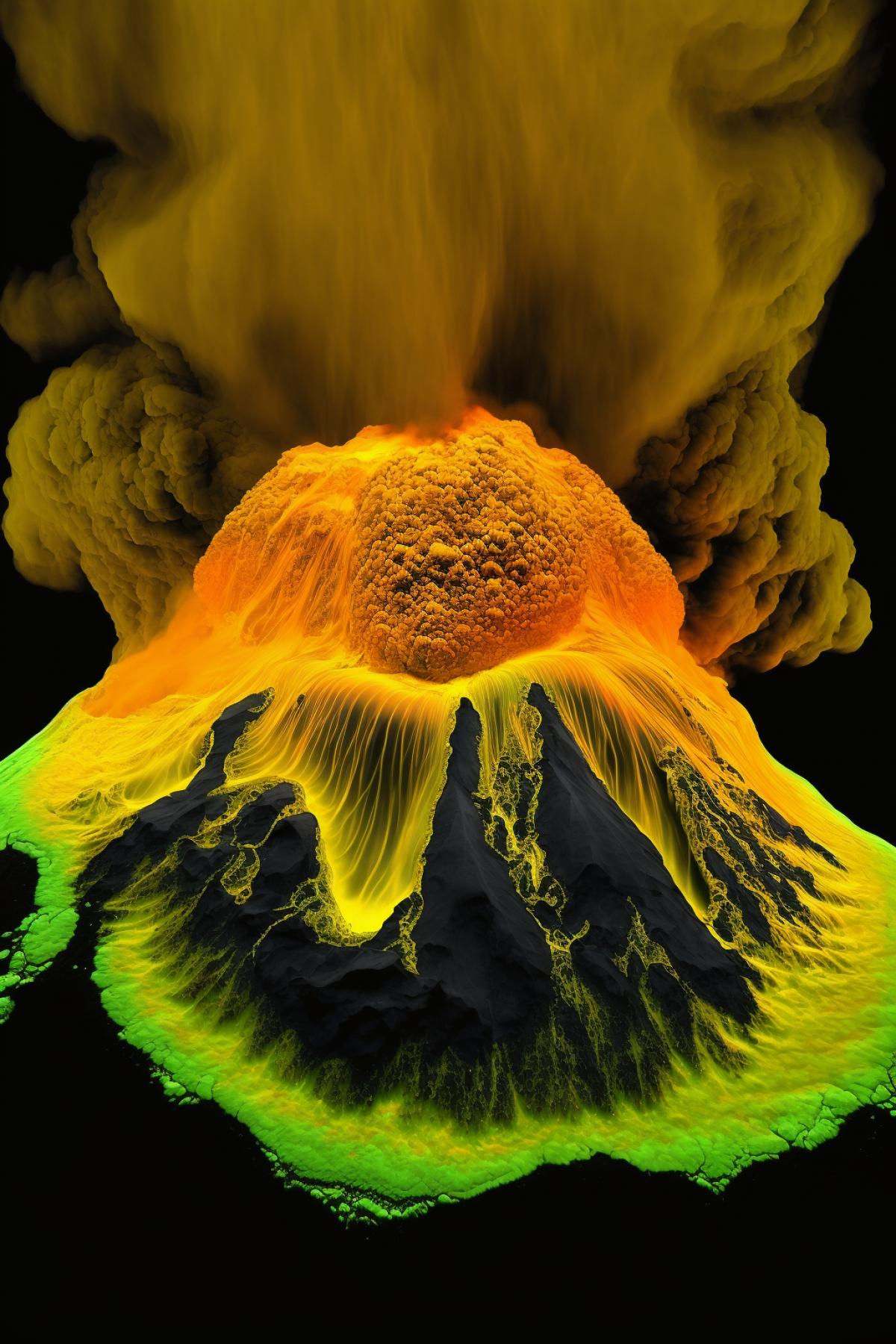 Volcanic eruption, photo from a thermal imager