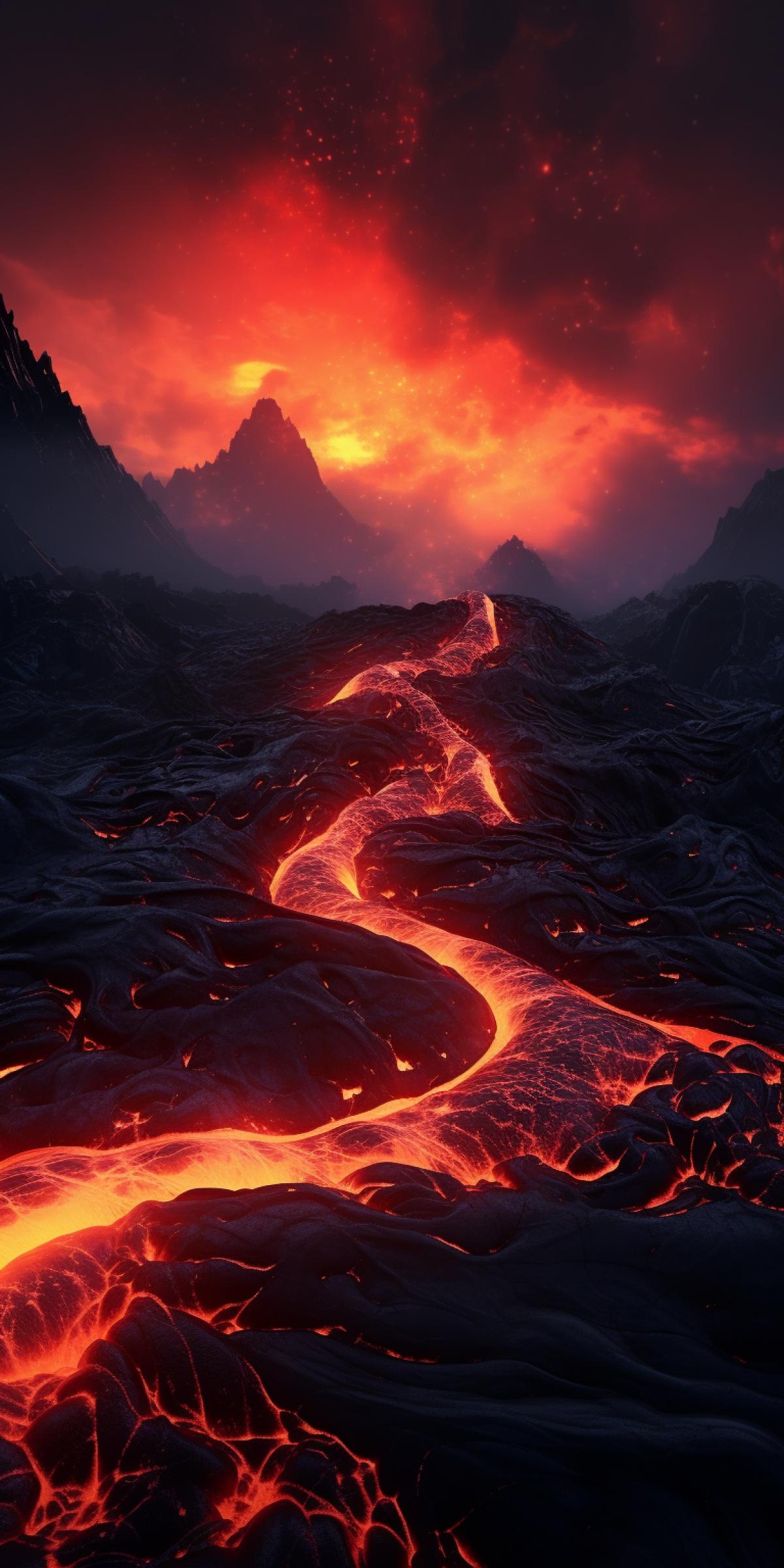 Breathtaking view of a volcano with a lava flow., high quality, 8k