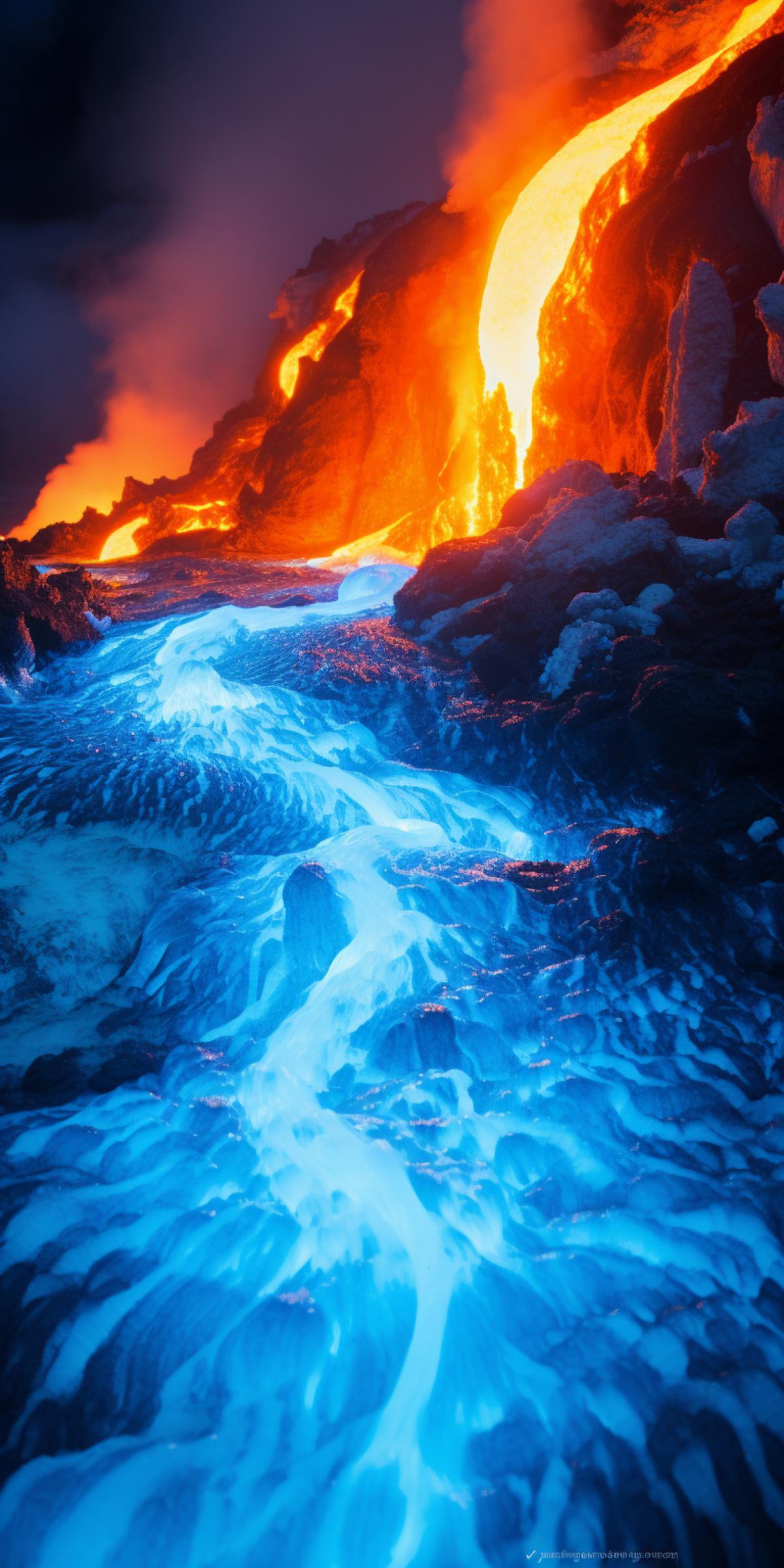 blue flames on the slopes of the Indonesian volcano Ijen, 8k