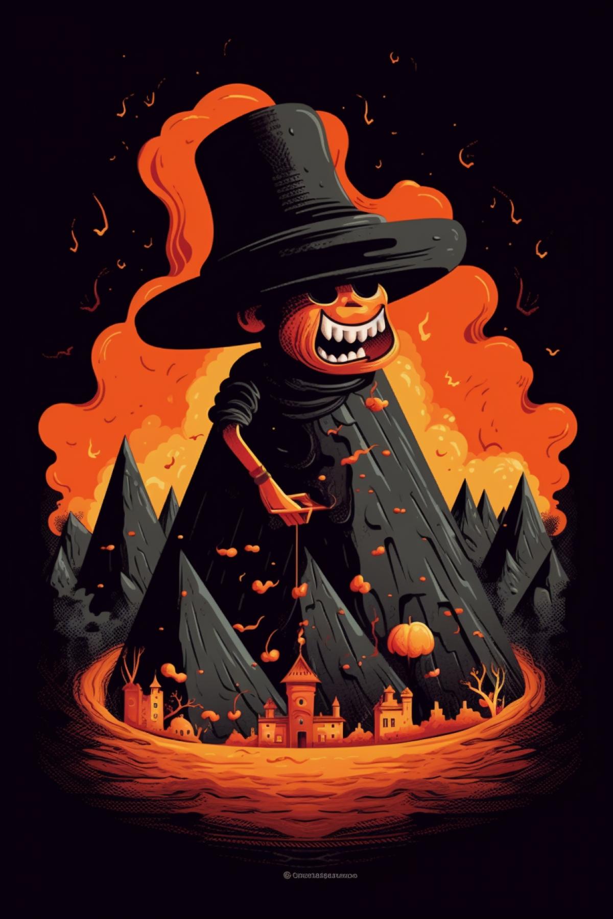 Close-up chimney sweep cleans the mouth of a cute beautiful volcano with a lot of boiling magma