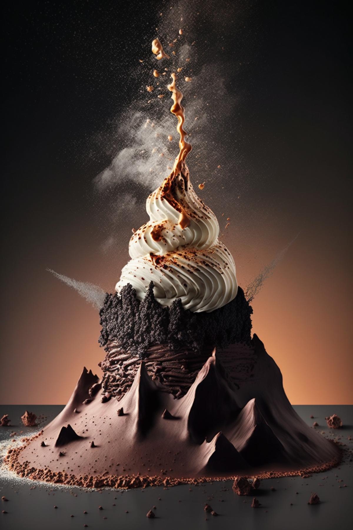 marshmallow volcano spewing chocolate lava