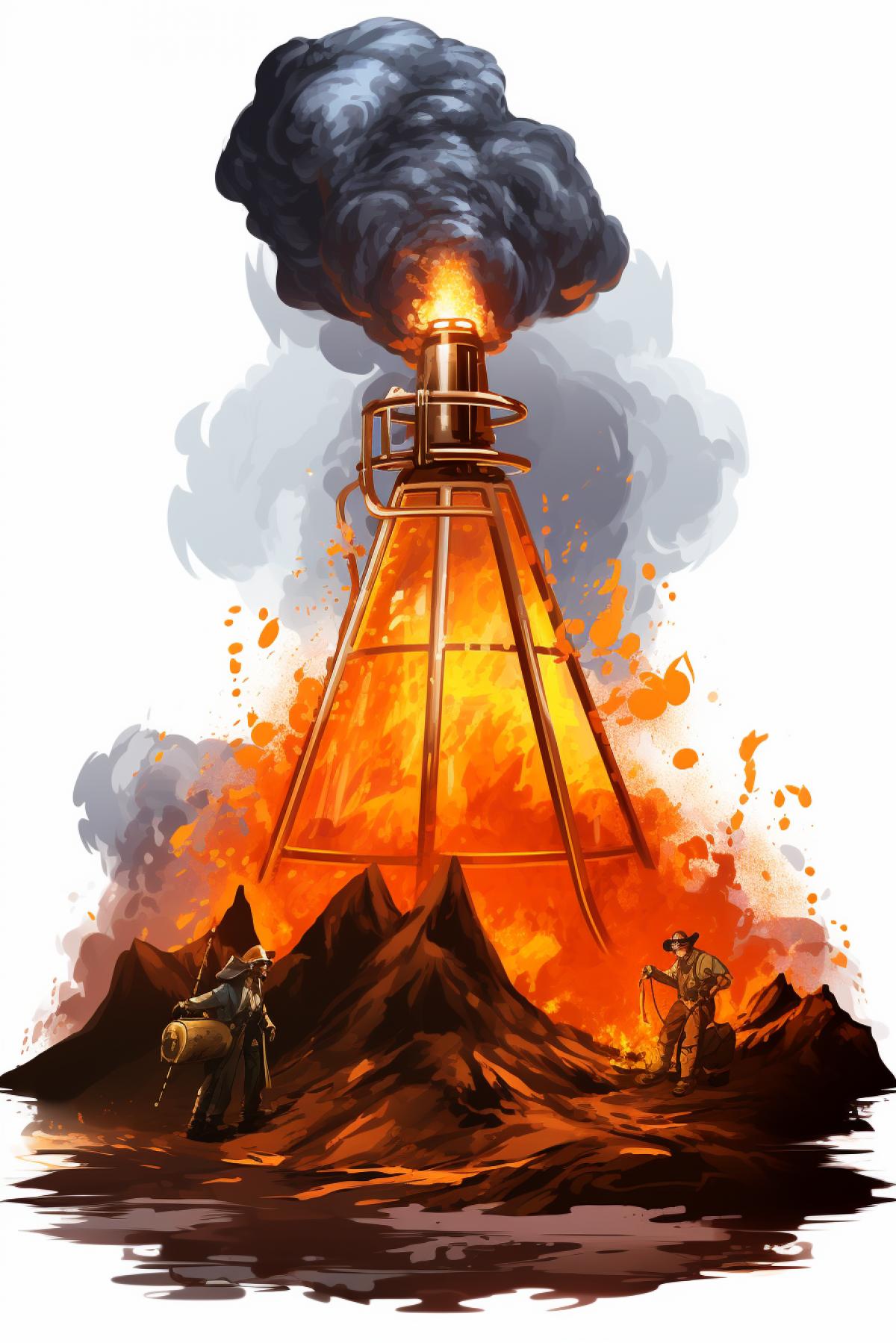 GlTransparent Volcano Fantasy Sparks Steampunk Magic Fireman Extinguishes Volcano