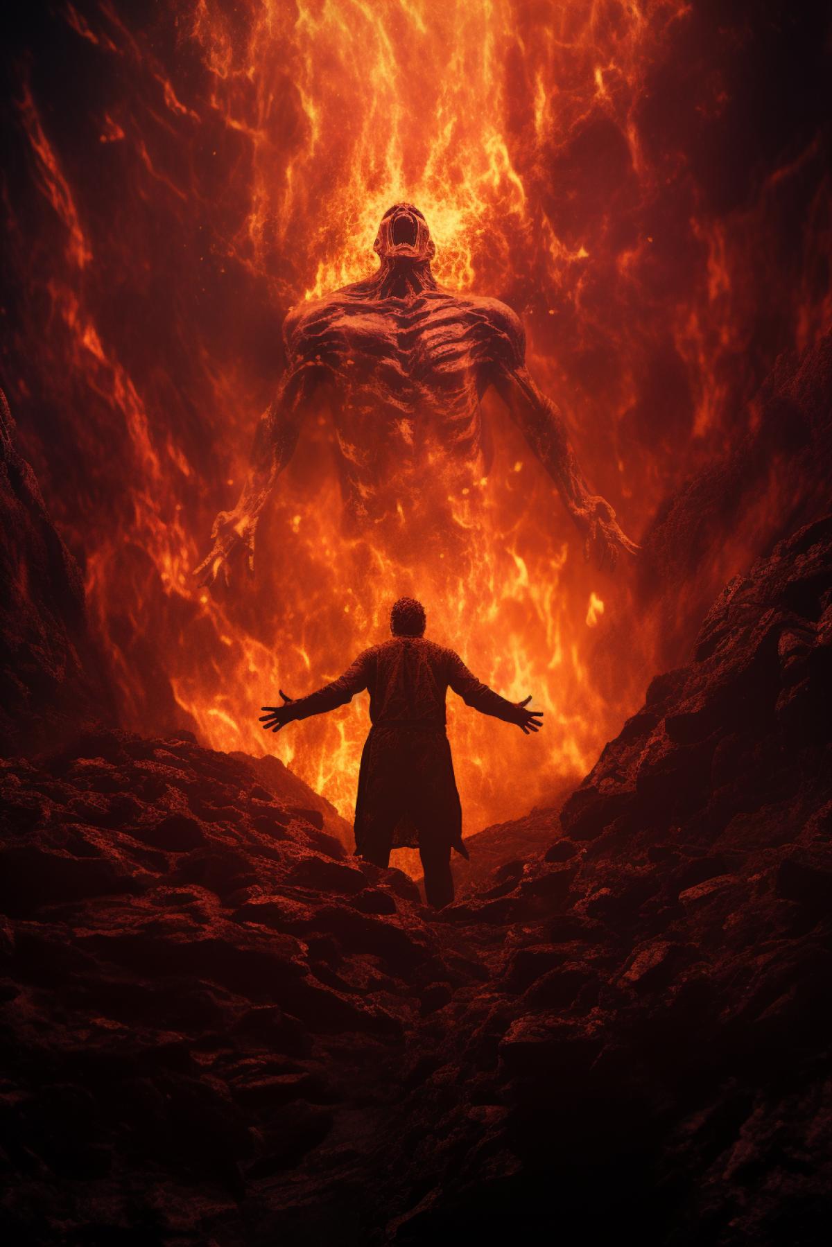 Demon breaks out of the volcano, hellfire