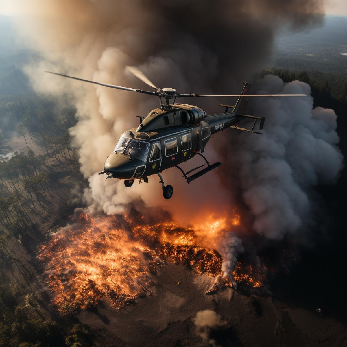A dragon flies out of the crater of the volcano, photo from above