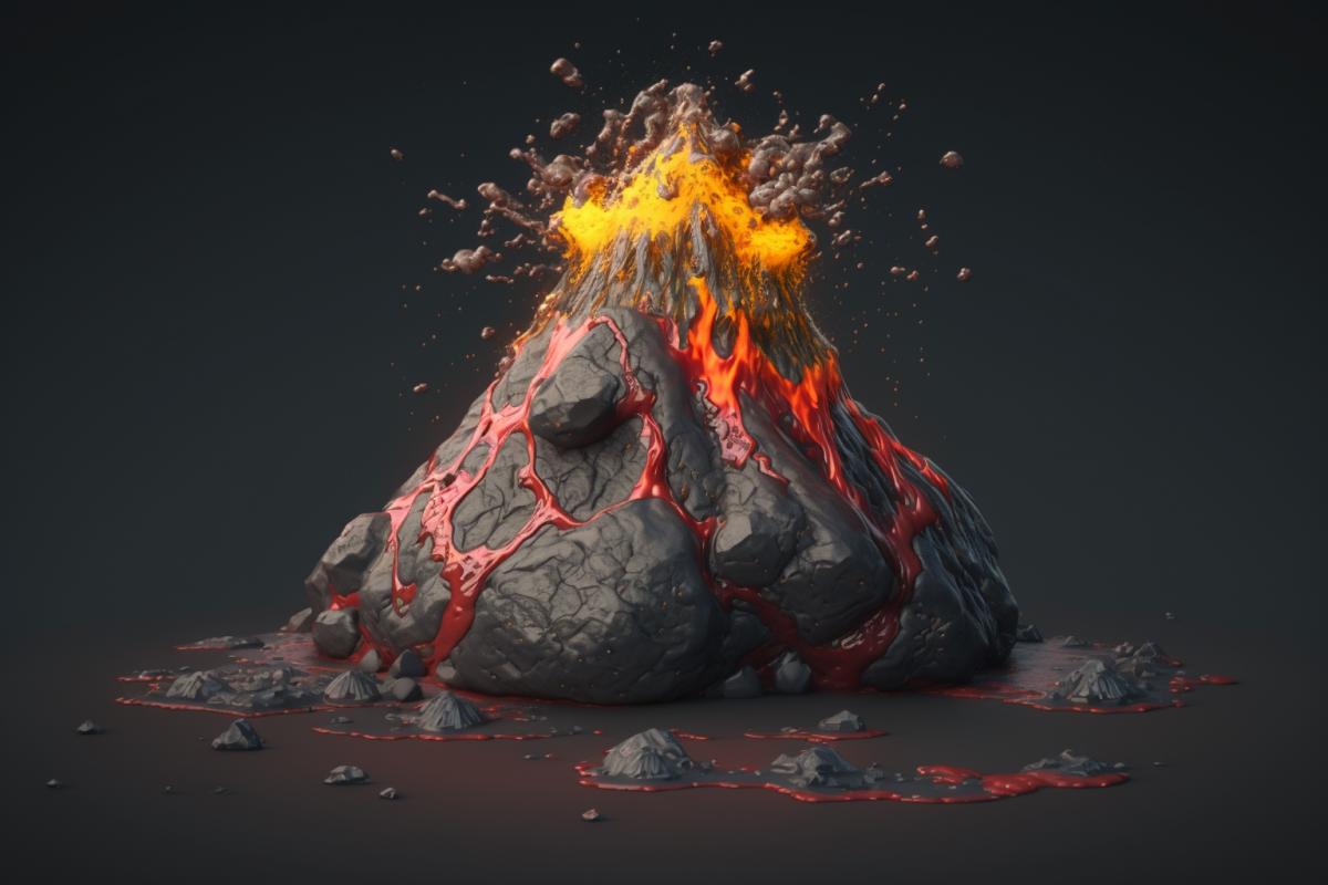 volcanic eruption | 3D model of an isometric blender | splashes, smoke and lava | MMORPG Structure | natural details | Dark background raw style