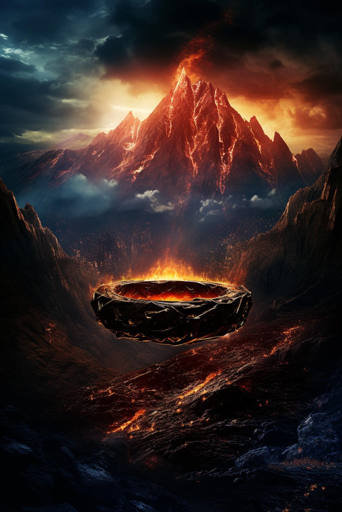 The ring of omnipotence in the mouth of the volcano, the lord of the rings