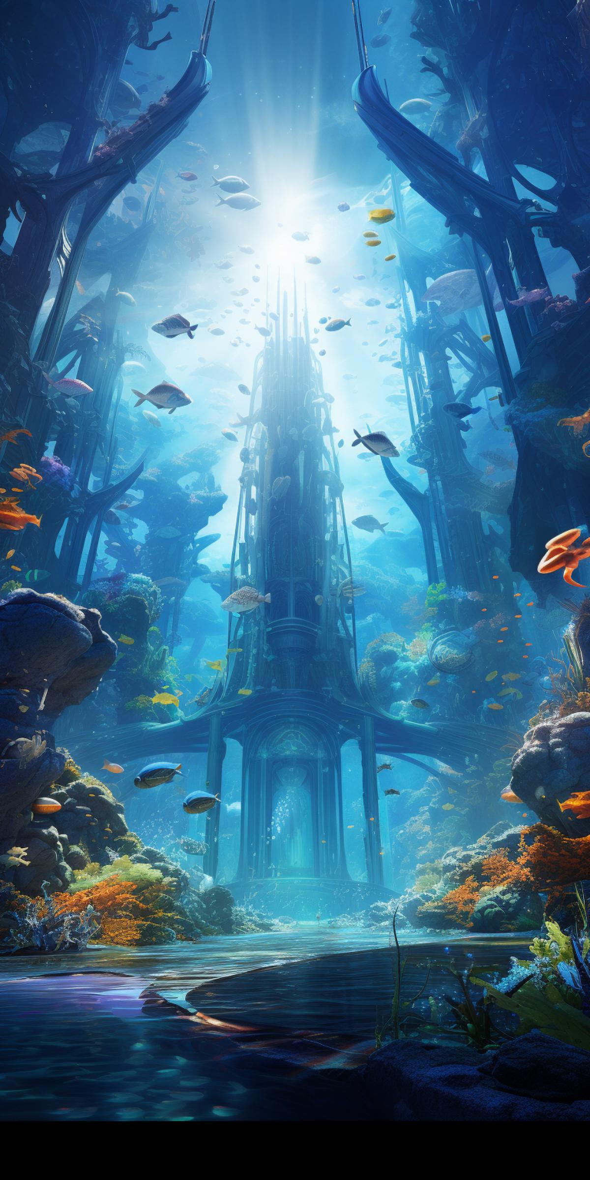 In the final scene, 4kidon triumphantly returns to his underwater palace, surrounded by the grateful sea creatures he saved. Captured with a wide-angle lens, the image provides an expansive view of the vibrant underwater kingdom. The setting sun casts rays of light through the water, creating a dreamlike atmosphere and emphasizing the beauty and harmony of 4kidons domain.