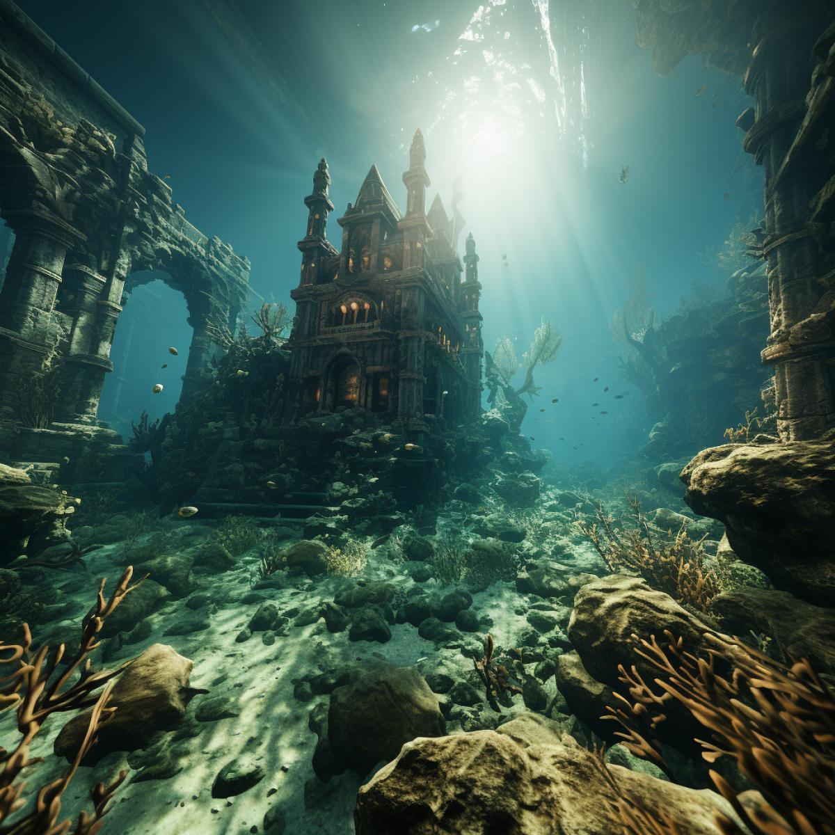 The ancient sunken city of aquaman, all under water, photo