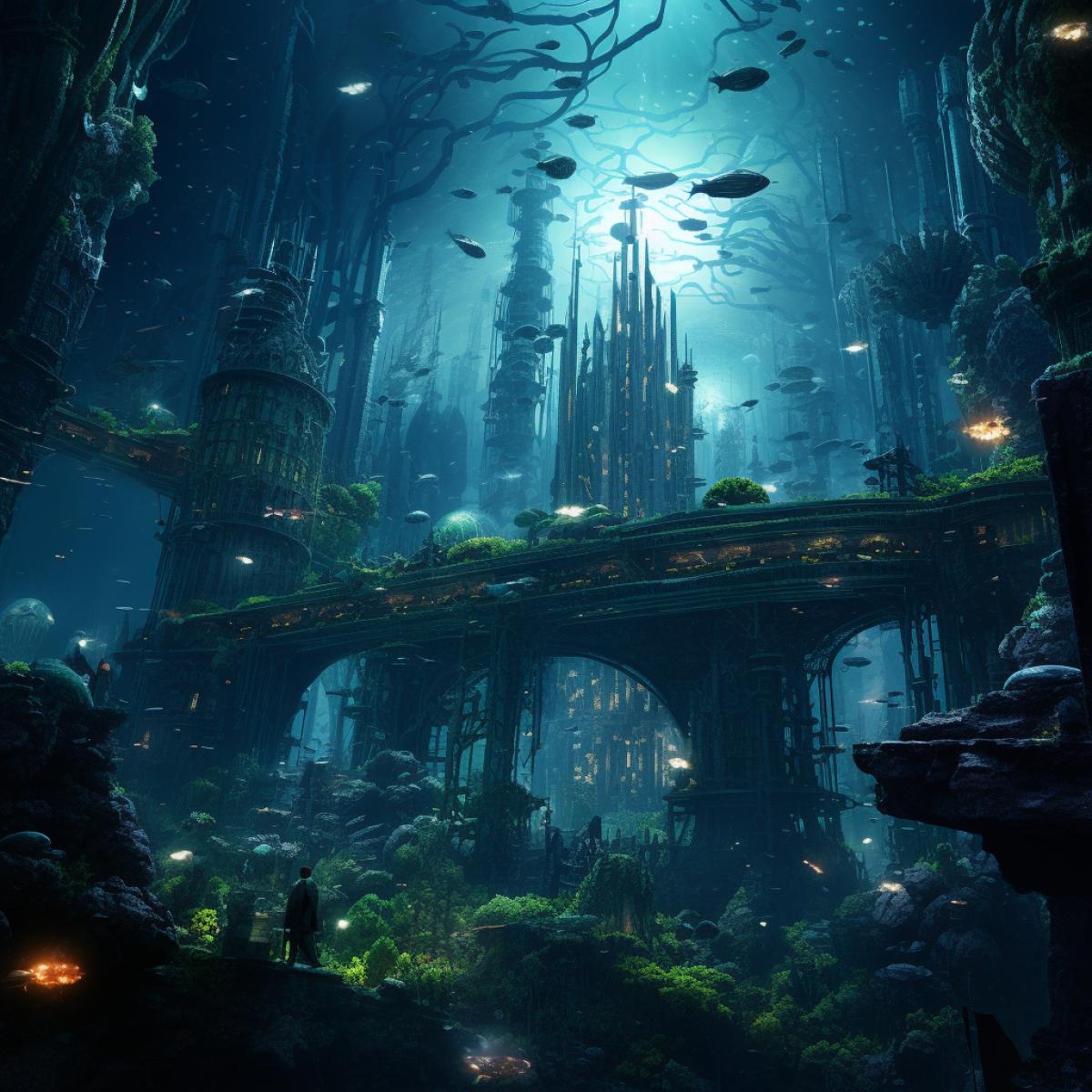 megacity of aliens under the water, Star wars movie, intricate details, 8k