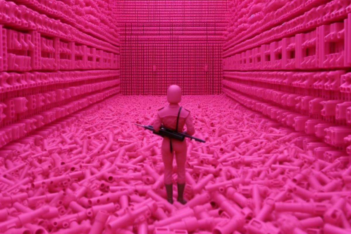 Barbie on a huge pink armory