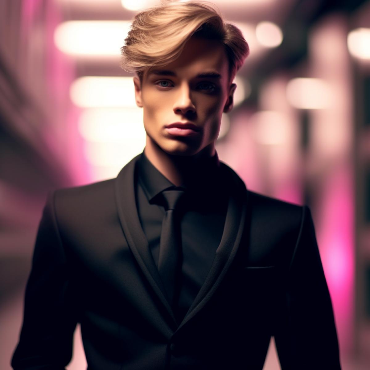 Ken wears a dark suit in the perfect Barbies world
