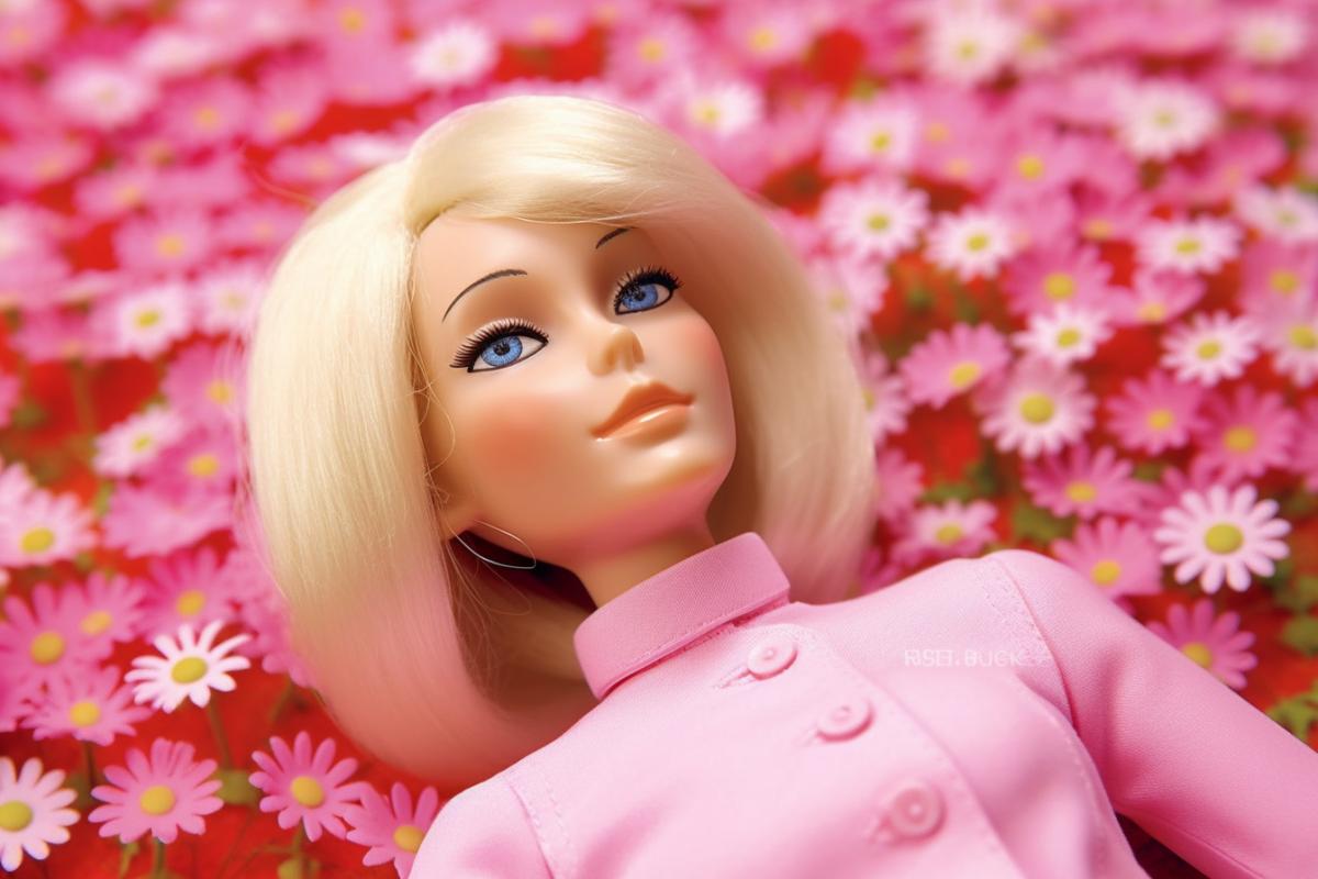 Barbie enjoys life in a field of pink daisies