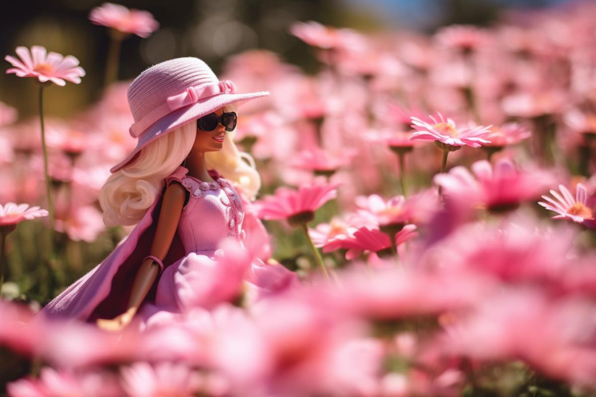 Barbie enjoys life in a field of pink daisies