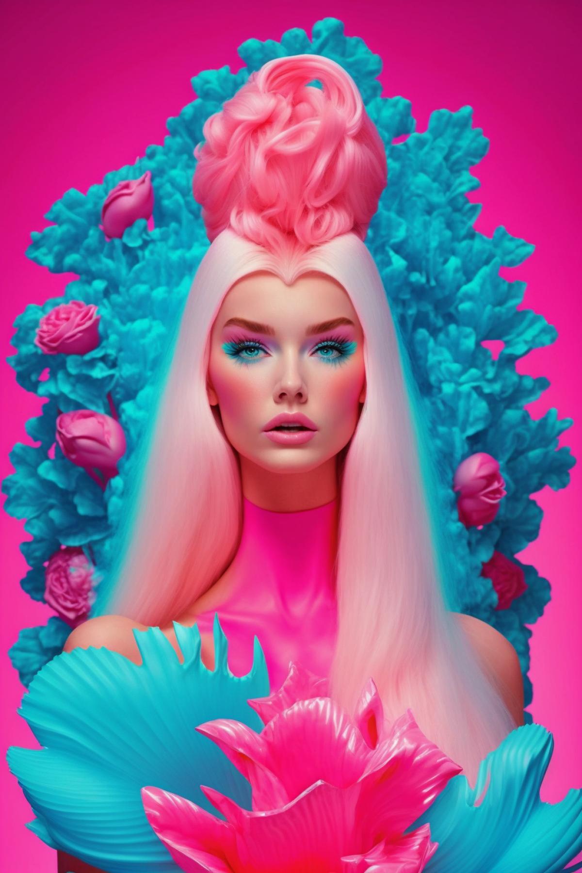Barbie in fierce hallucinations in the style of Barbie