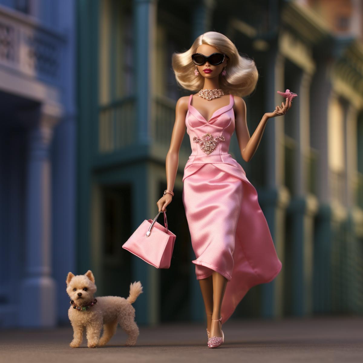 Barbie walks her dog