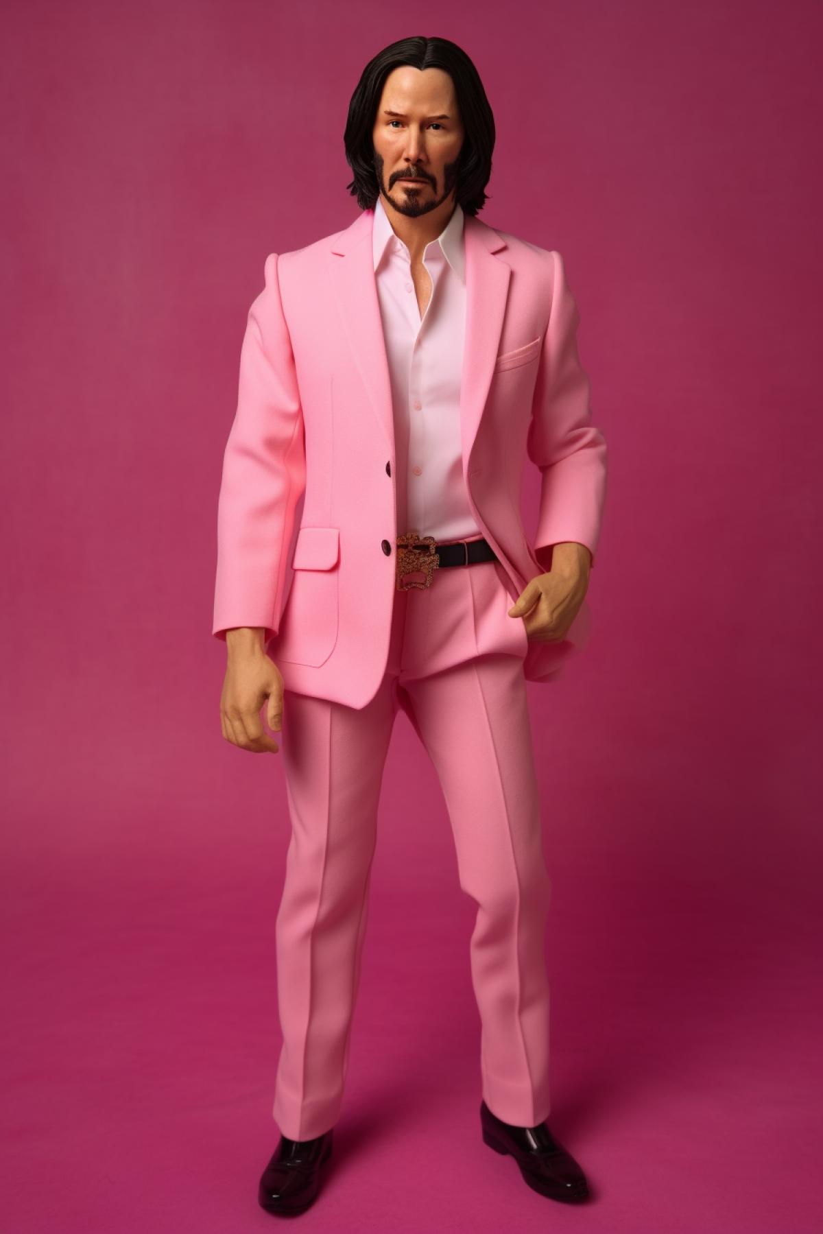 Keanu Reeves as a Barbie doll, doll, plastic, toy, barbie, body, clothes, miniature, pink