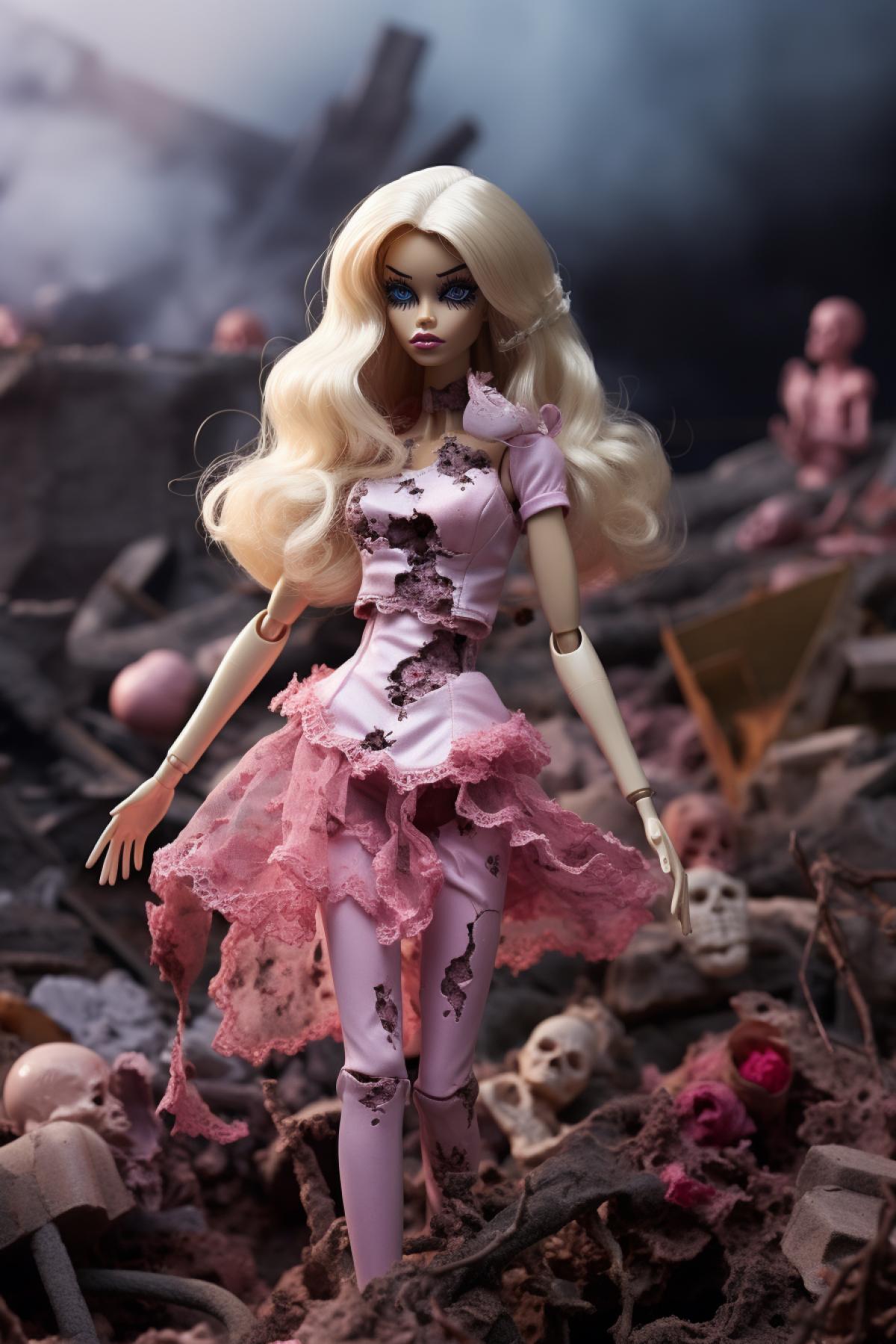 Barbie zombie plastic doll, barbie girl in a barbie’s world, cemetery fashion glamour