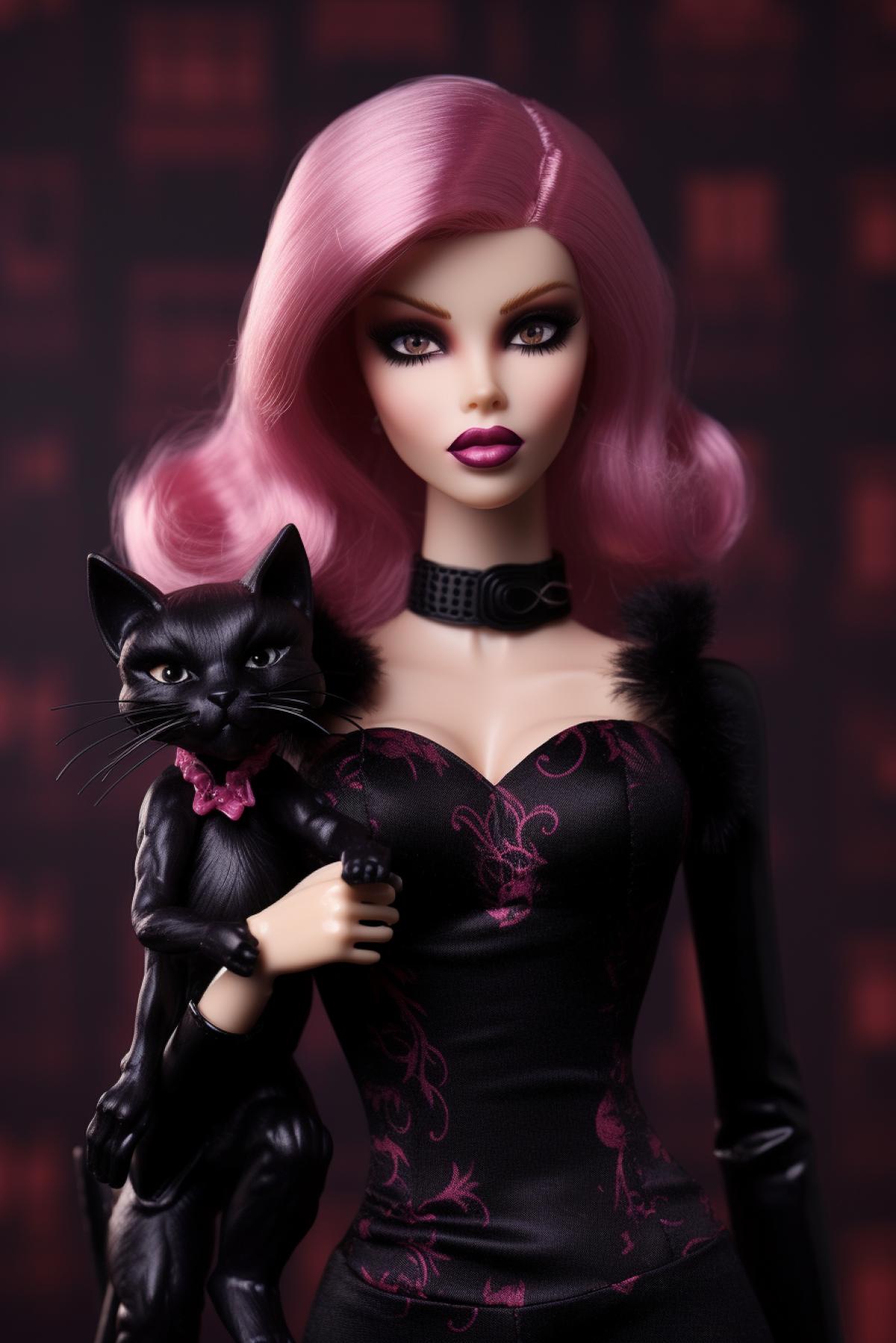 Barbie vampire with dark cat
