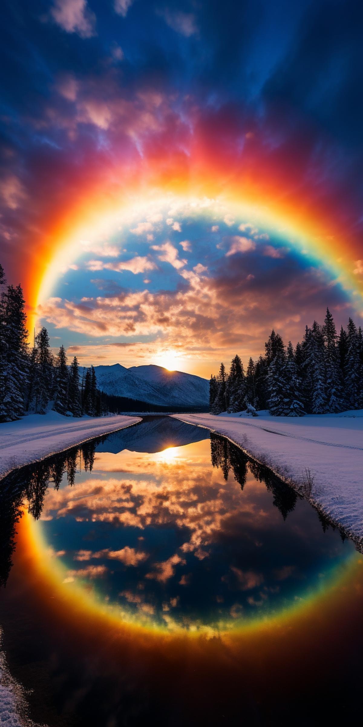 Fire Rainbows: Iridescent clouds forming vibrant rainbow-like arcs, producing a mesmerizing display of colors across the sky. :: Fire Rainbows, iridescent arcs, colorful clouds, midday, landscape, smartphone camera, wide-angle lens, breathtaking, atmospheric phenomenon, vibrant colors