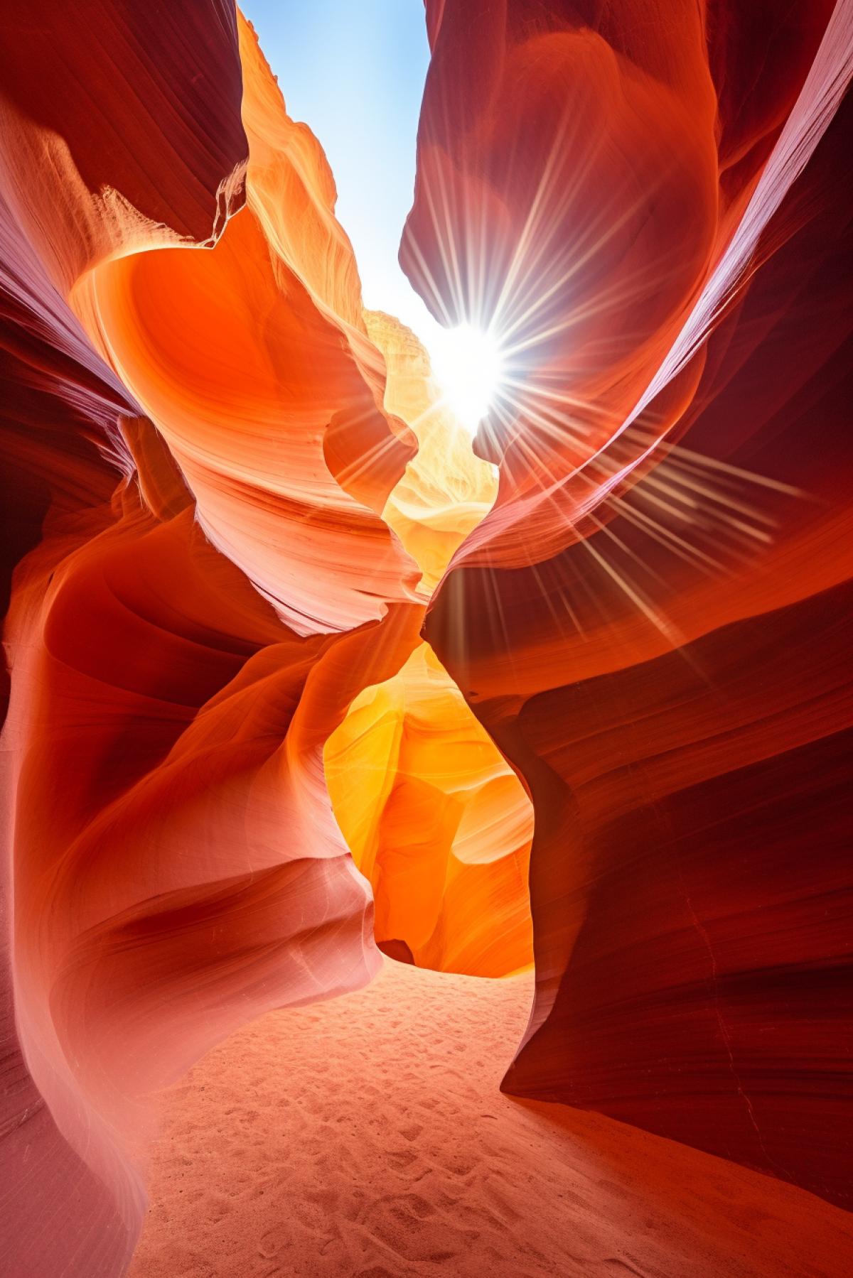 Antelope Canyon Caverns, enchanting sandstone wonders, midday, landscape, DSLR, wide-angle lens, dappled sunlight, ethereal, geological formations, vibrant colors