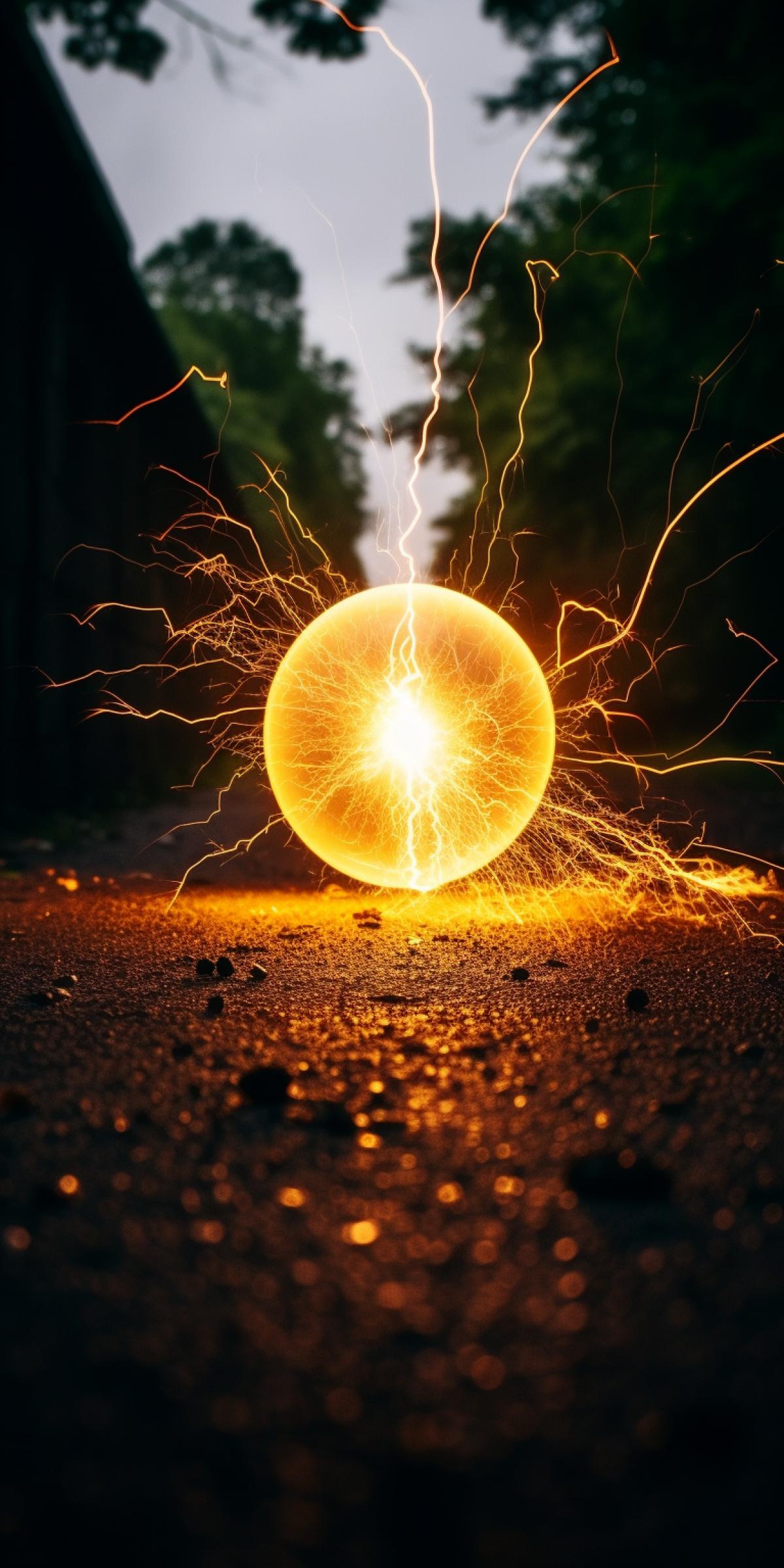 Ball Lightning Illumination, mysterious and elusive, night, long exposure, DSLR, wide-angle lens, atmospheric phenomenon, captivating, natural light