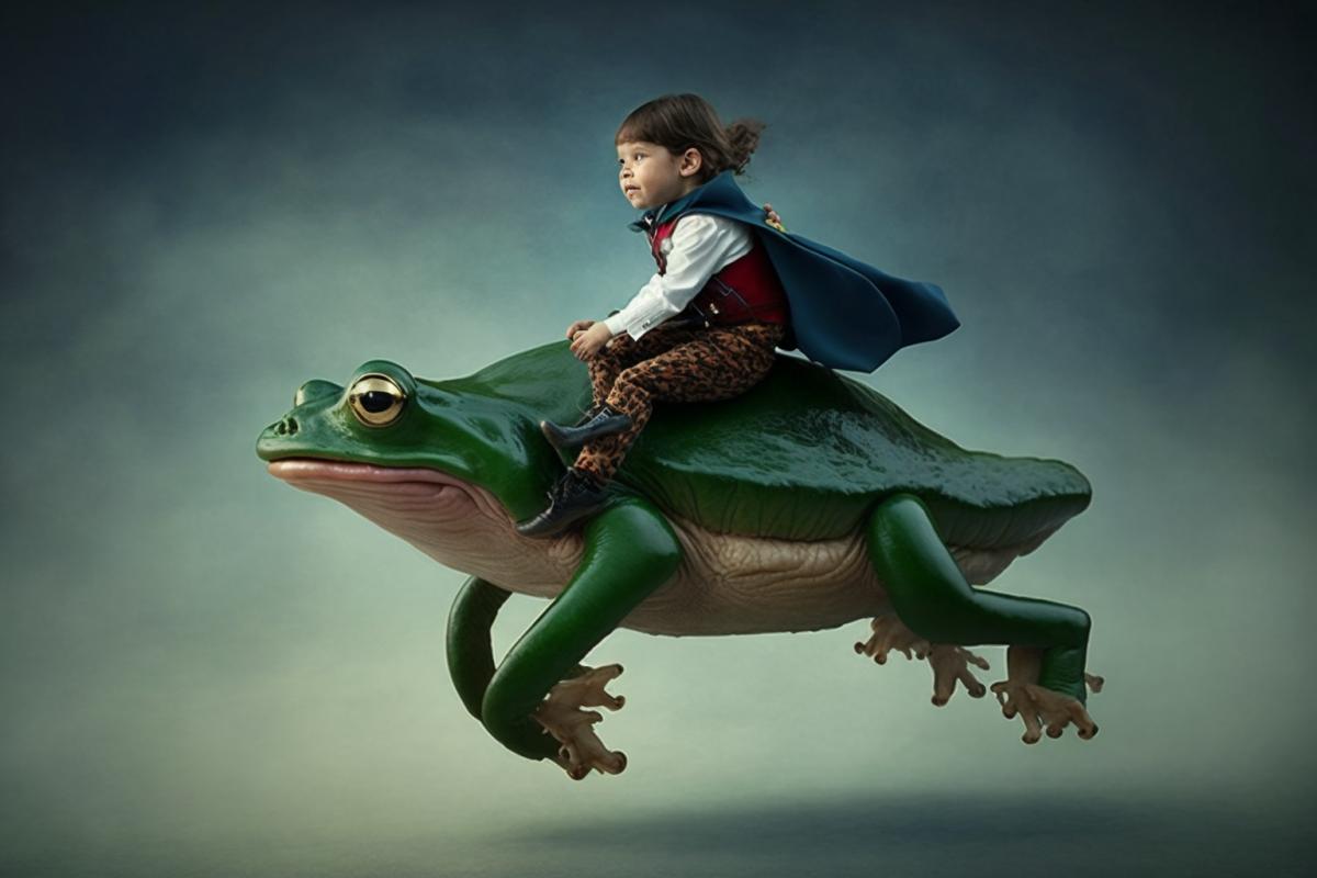 Child riding a frog