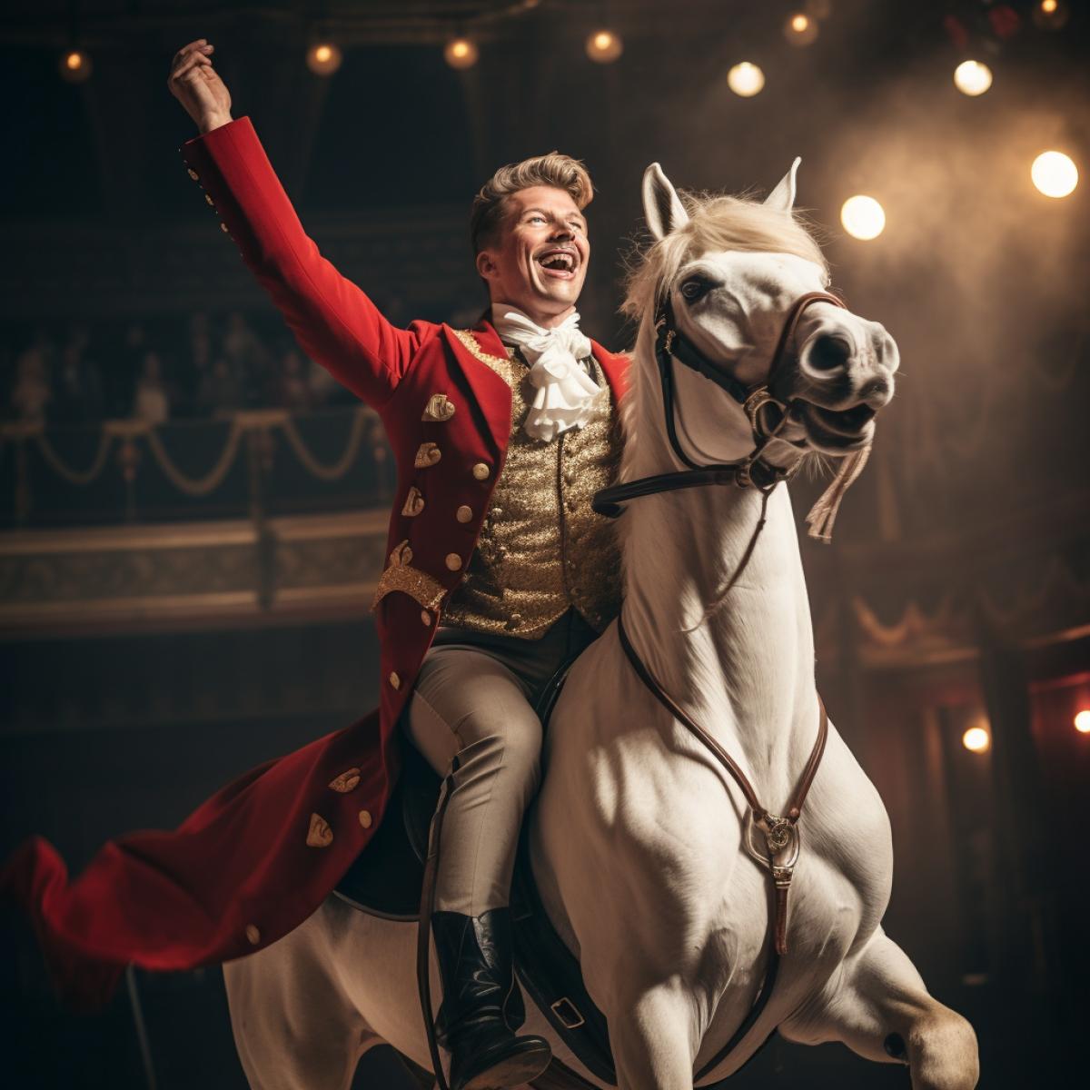 a magician riding a rearing horse