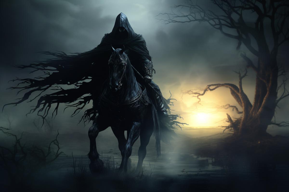 Dullahan is a demonic creature, an evil spirit that looks like a headless horseman in the fog