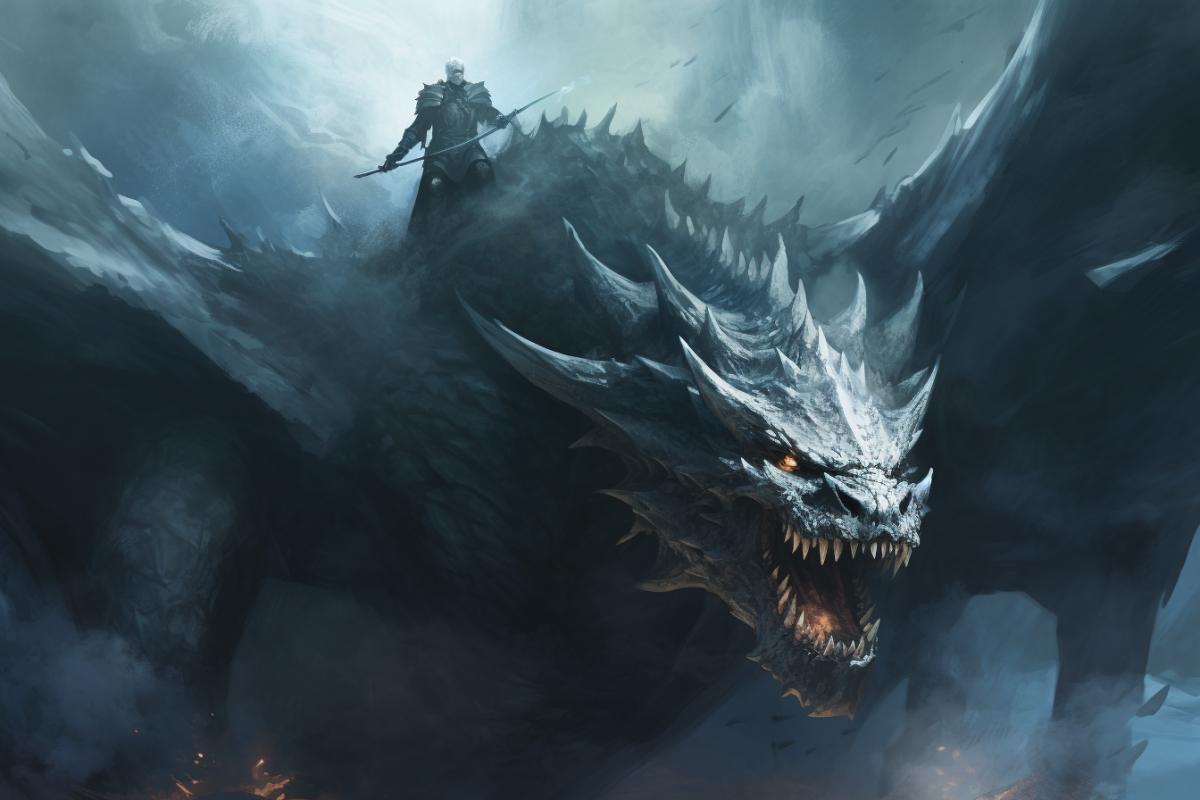 King of the night riding a dragon, white walkers