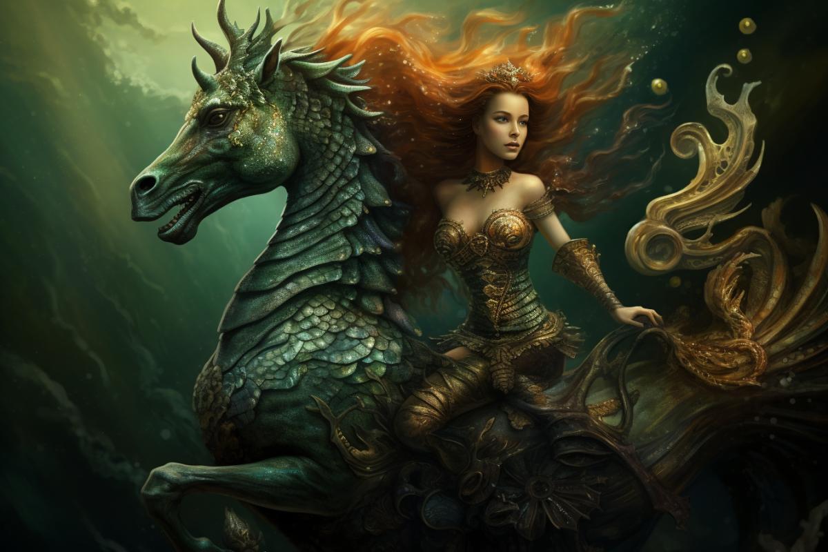 Mermaid riding a seahorse