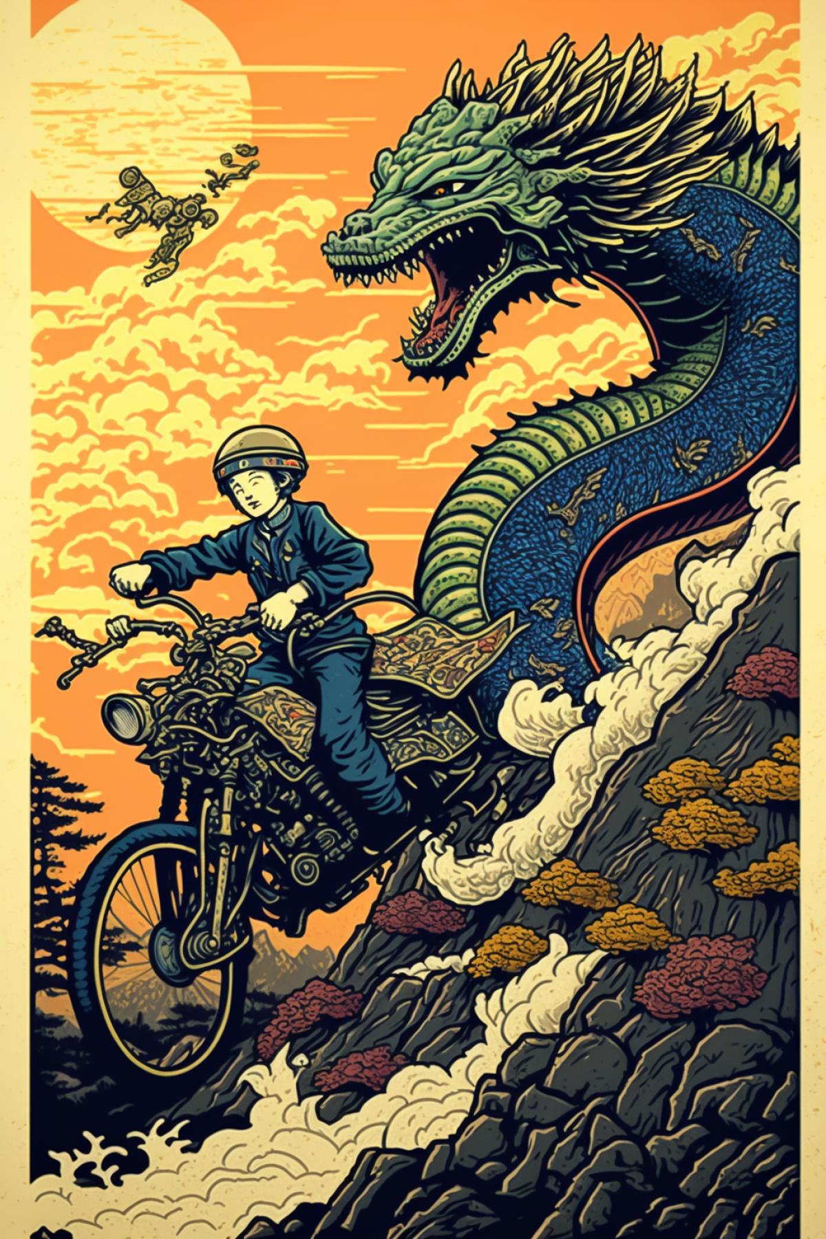 Hallucinations of riders in the style of Japanese prints