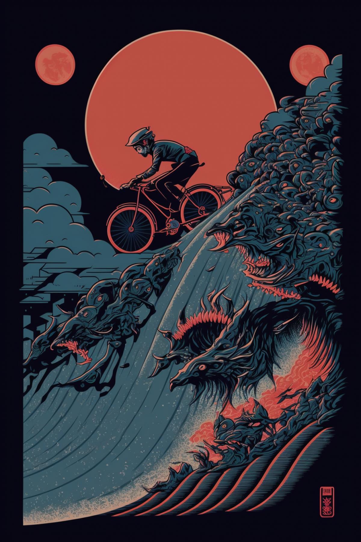 Hallucinations of riders in the style of Japanese prints